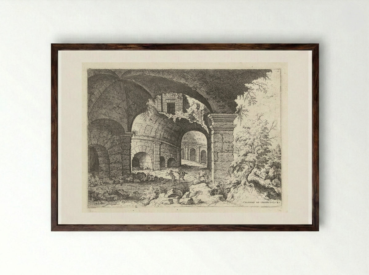 Achtste gezicht op het Colosseum te Rome - Hieronymus Cock - Framed Print Dark Wood