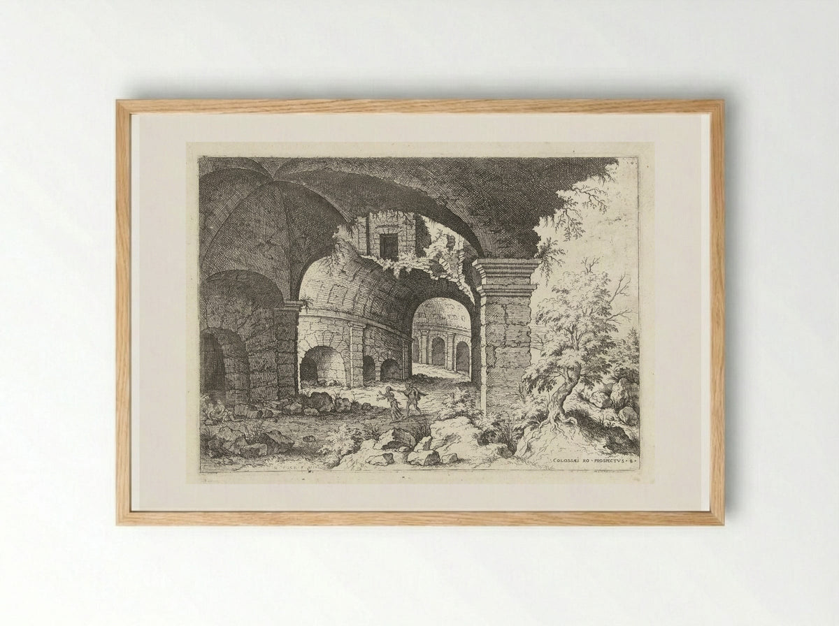 Achtste gezicht op het Colosseum te Rome - Hieronymus Cock - Framed Print Wood