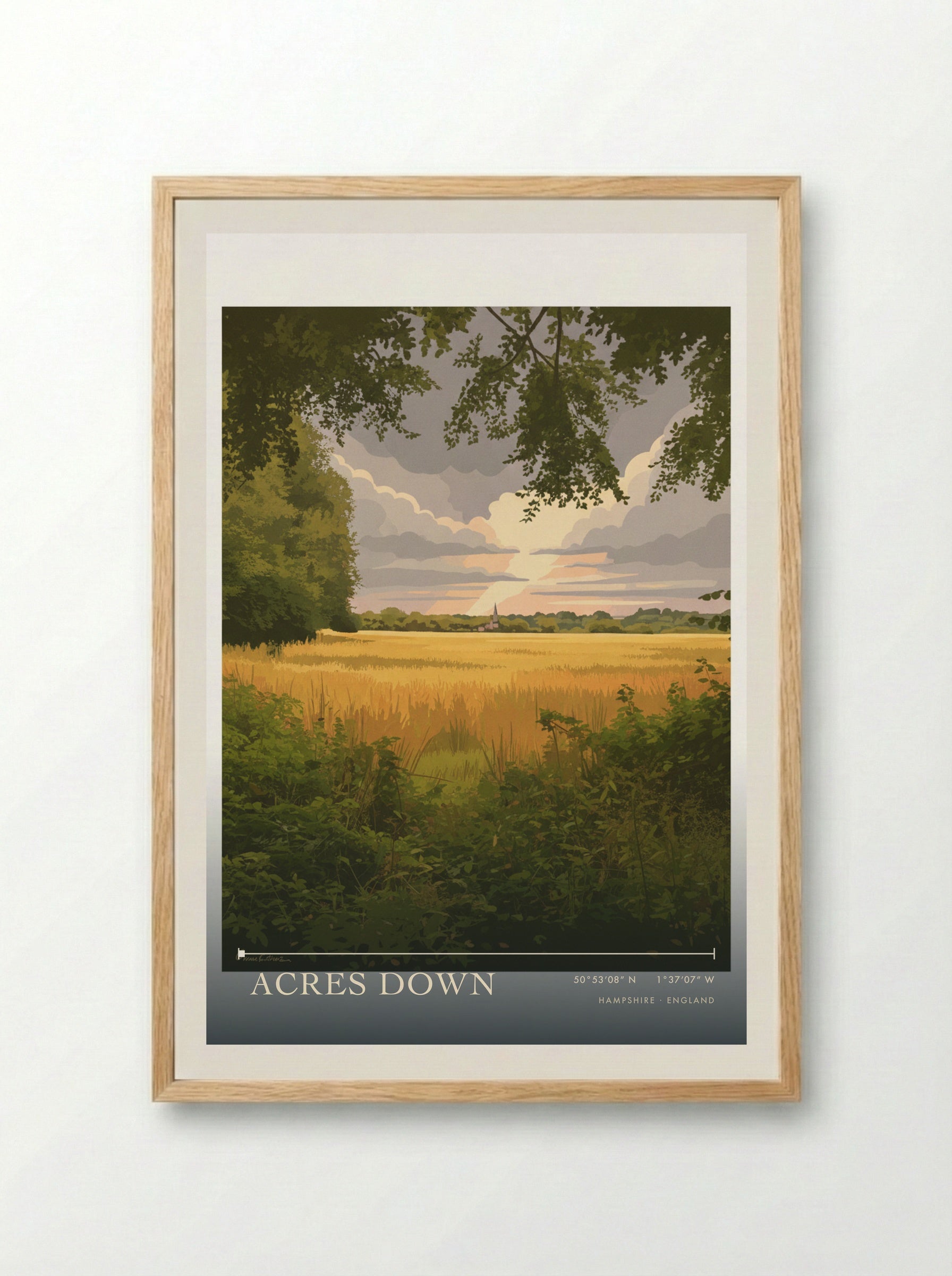 Acres Down Hampshire England Travel Poster - Framed Print Wood