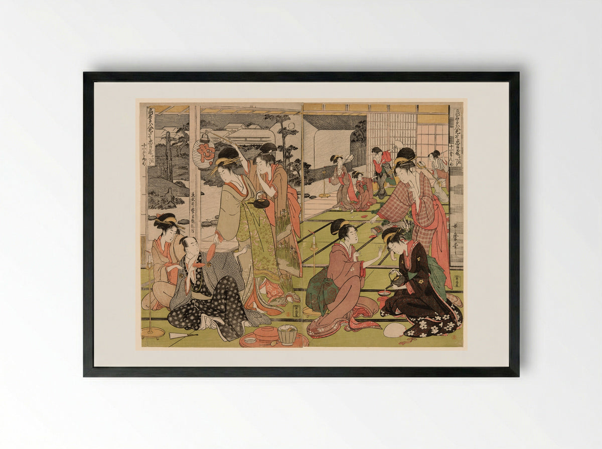 Act Eleven from the series The Chushingura Drama Parodied by Famous Beauties - Kitagawa Utamaro - Framed Print Black