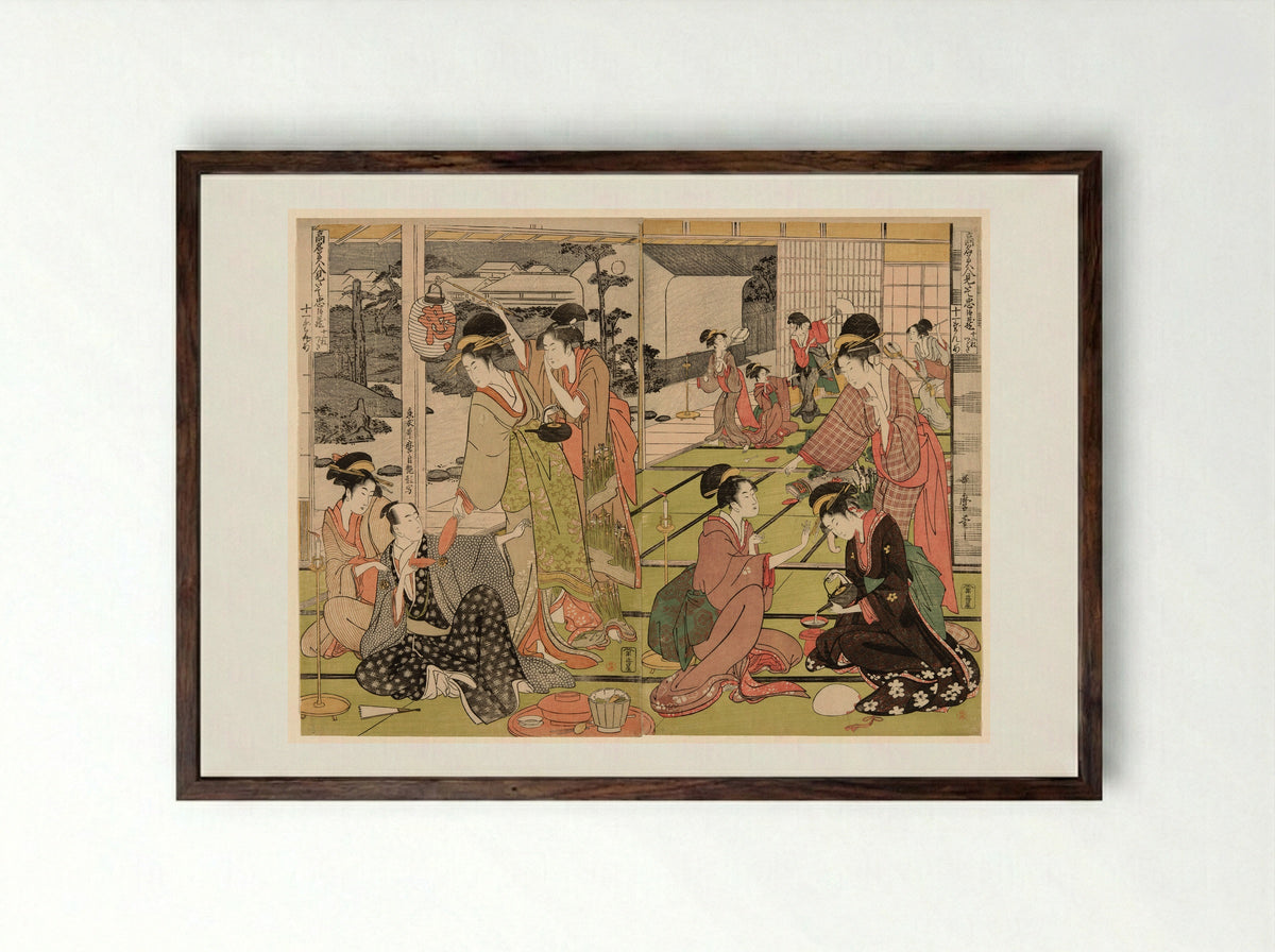 Act Eleven from the series The Chushingura Drama Parodied by Famous Beauties - Kitagawa Utamaro - Framed Print Dark Wood