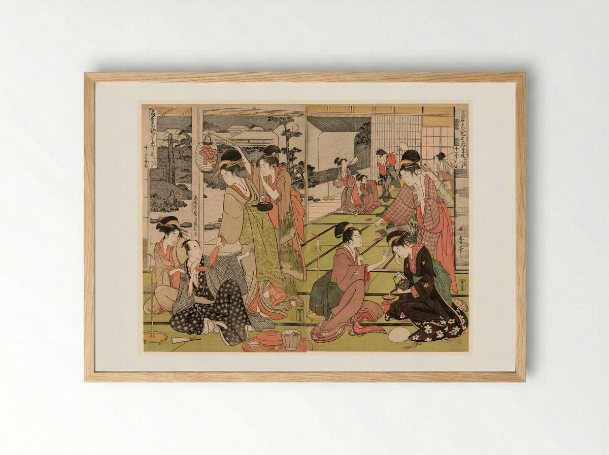 Act Eleven from the series The Chushingura Drama Parodied by Famous Beauties - Kitagawa Utamaro - Framed Print Wood