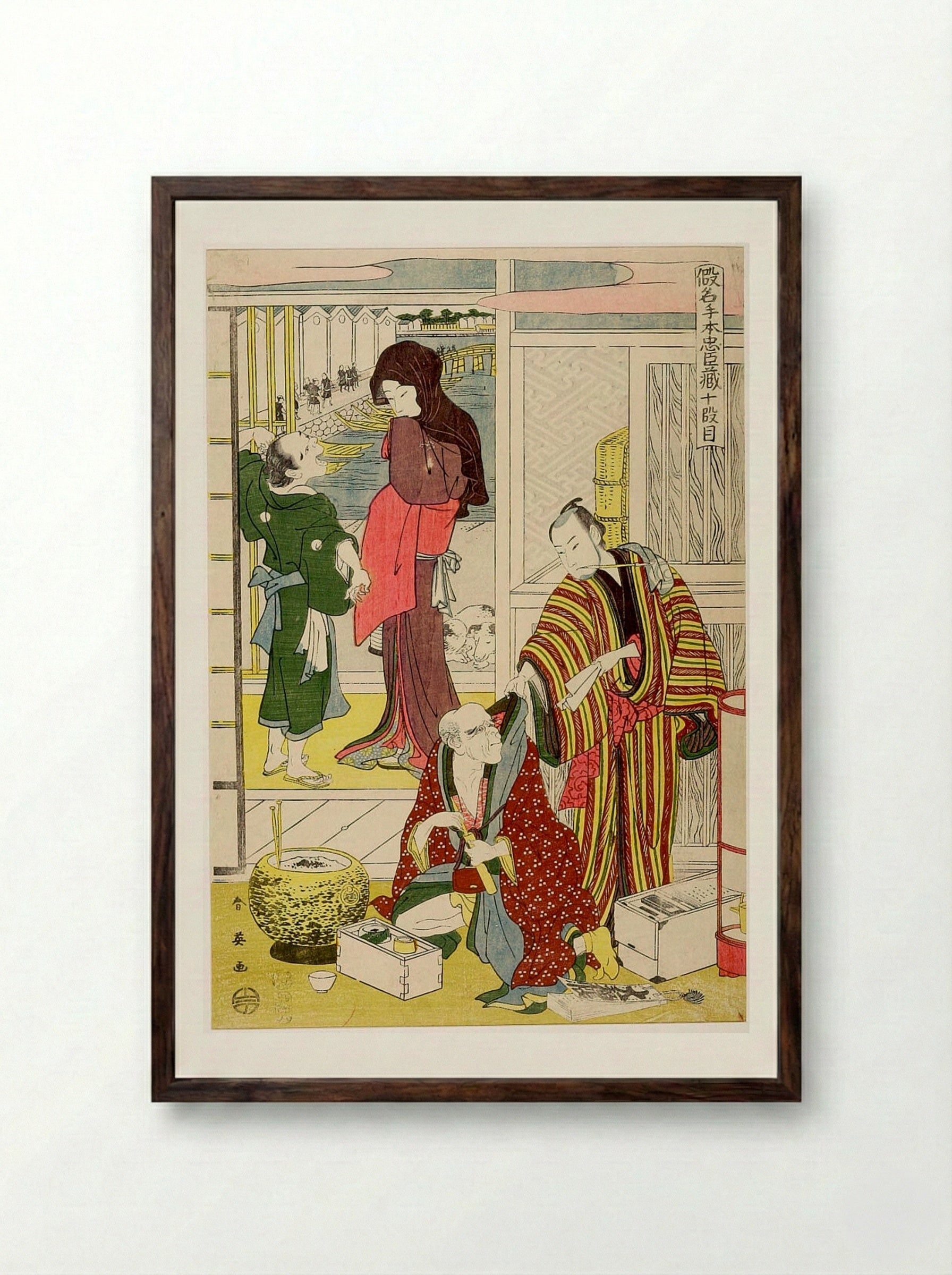 Act Ten from the series Treasury of Loyal Retainers - Katsukawa Shun'ei - Framed Print Dark Wood
