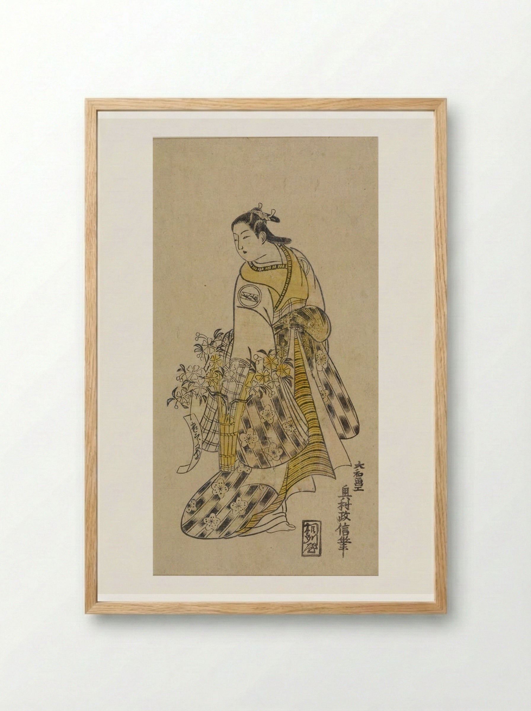 Actor Arashi Kiyosaburo as Yaoya Oshichi - Okumura Masanobu - Framed Print Wood