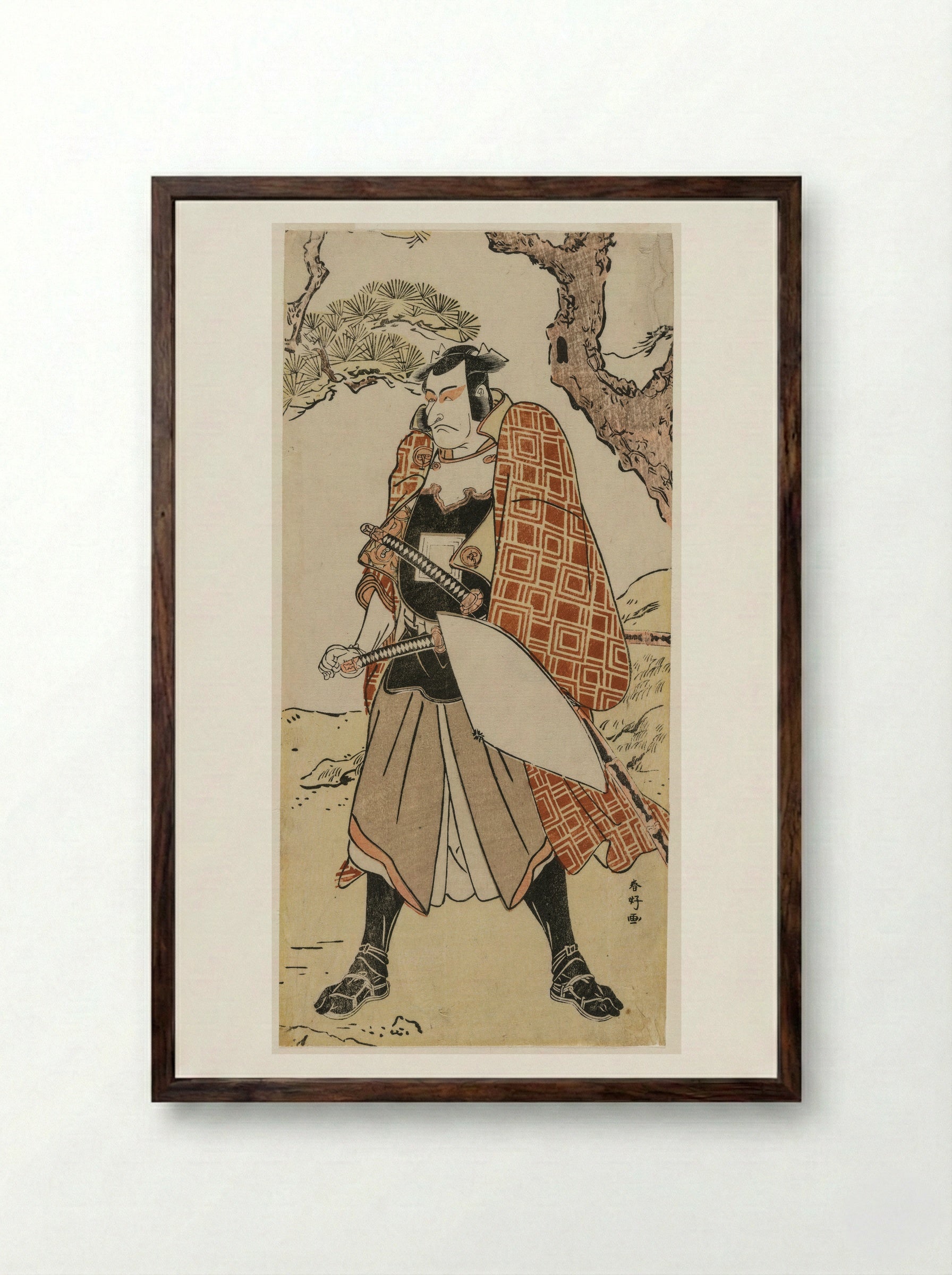 Actor Ichikawa Danjūrō 5th as Matsuōmaru - Katsukawa Shunkō - Framed Print Dark Wood
