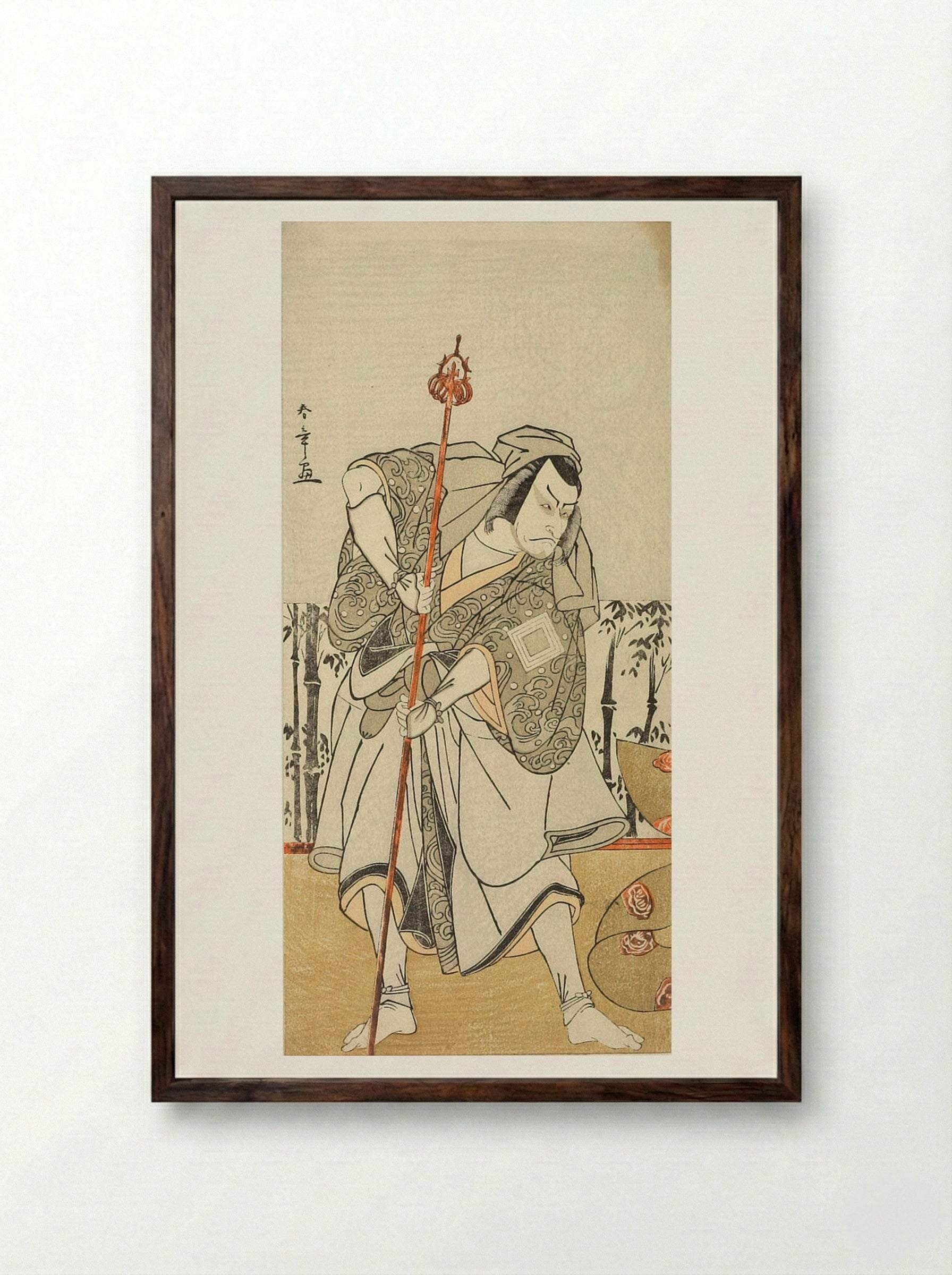 Actor Ichikawa Danjūrō 5th as Taira no Masakado - Katsukawa Shunshō - Framed Print Dark Wood