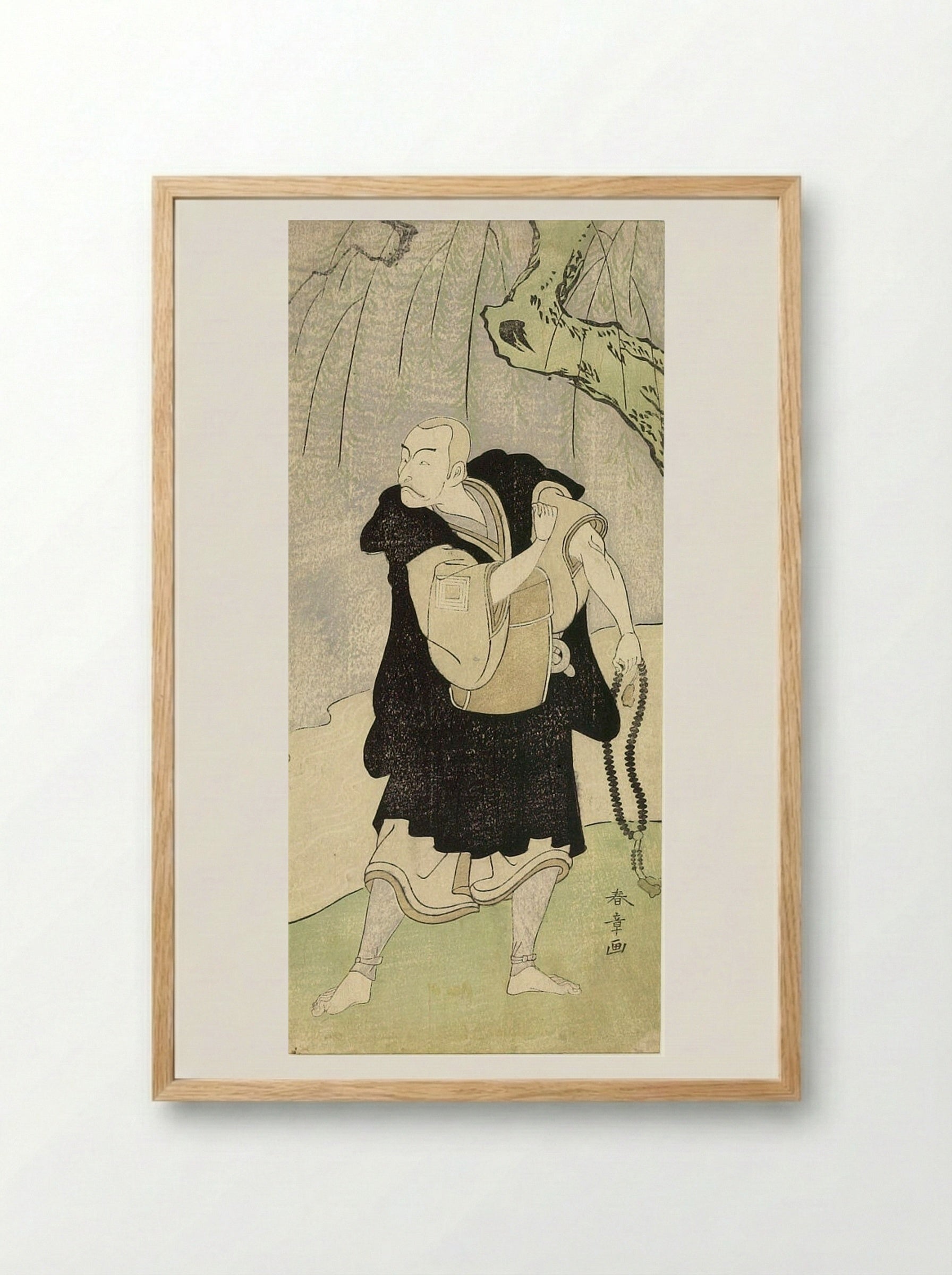 Actor Ichikawa Danjūrō V with a Rosary Beneath a Willow - Katsukawa Shunshō - Framed Print Wood
