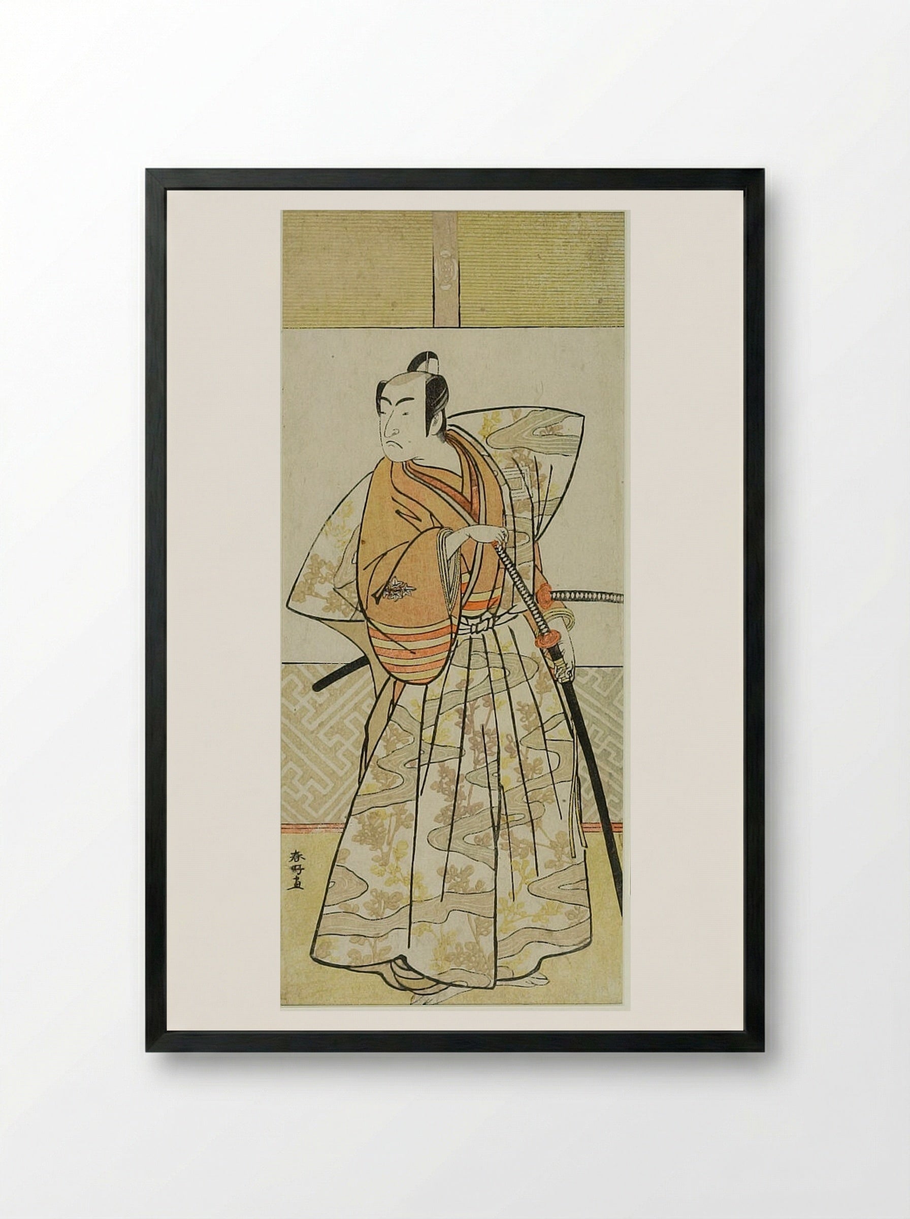 Actor Ichikawa Umezo as a Samurai - Katsukawa Shunkō - Framed Print Black