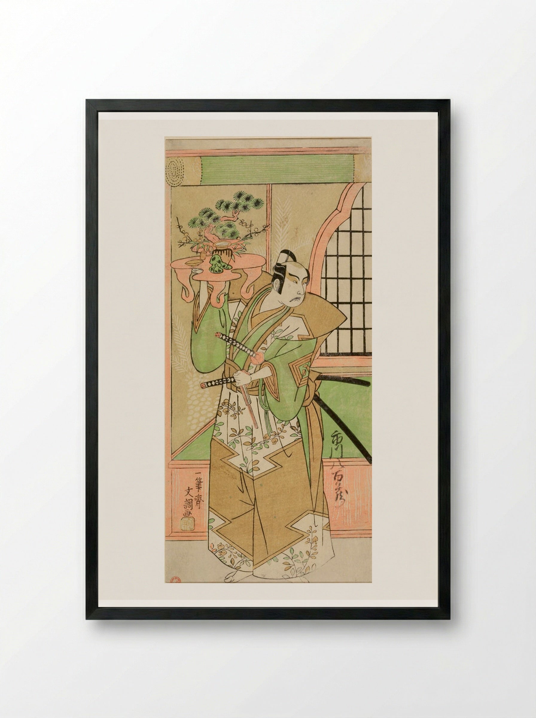 Actor Ichikawa Yaozō 2nd in Pre-Performance Celebration - Ippitsusai Bunchō - Framed Print Black