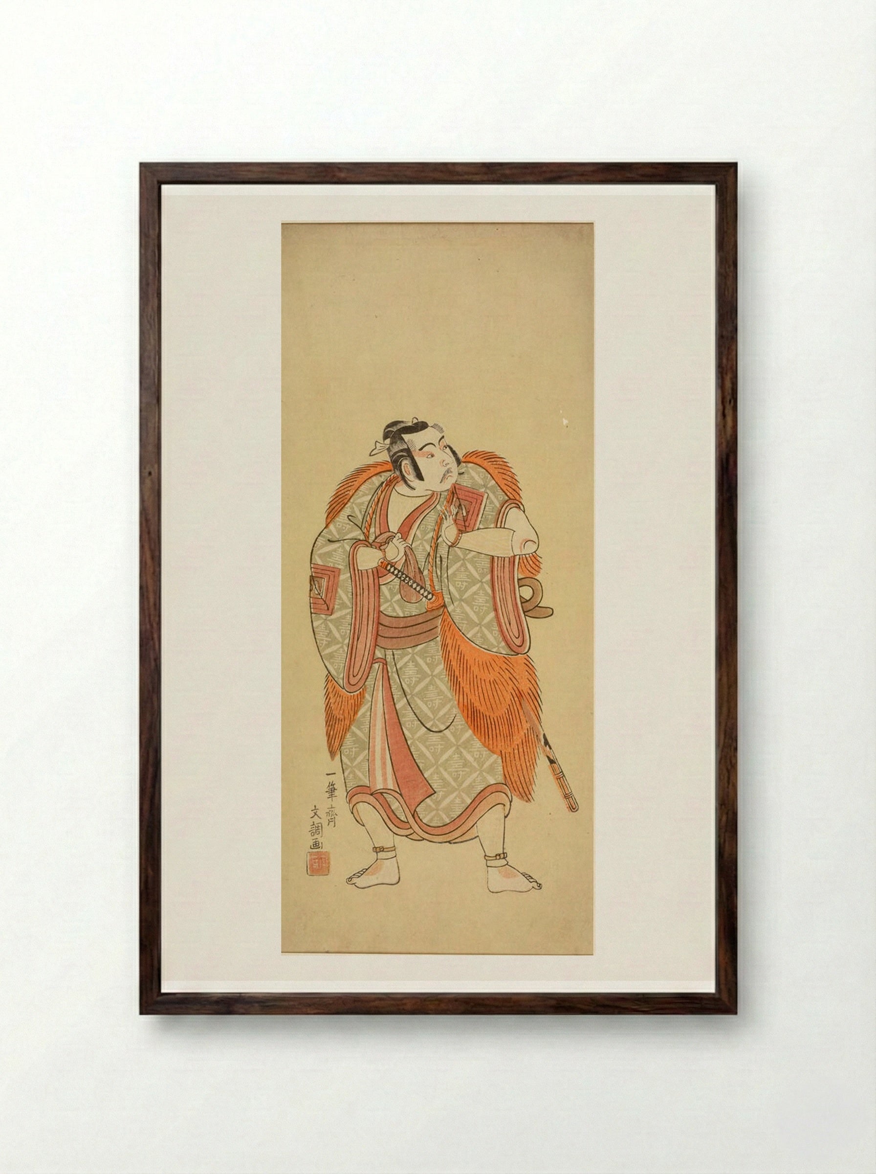 Actor Ichikawa Yaozō as a Samurai - Ippitsusai Bunchō - Framed Print Dark Wood
