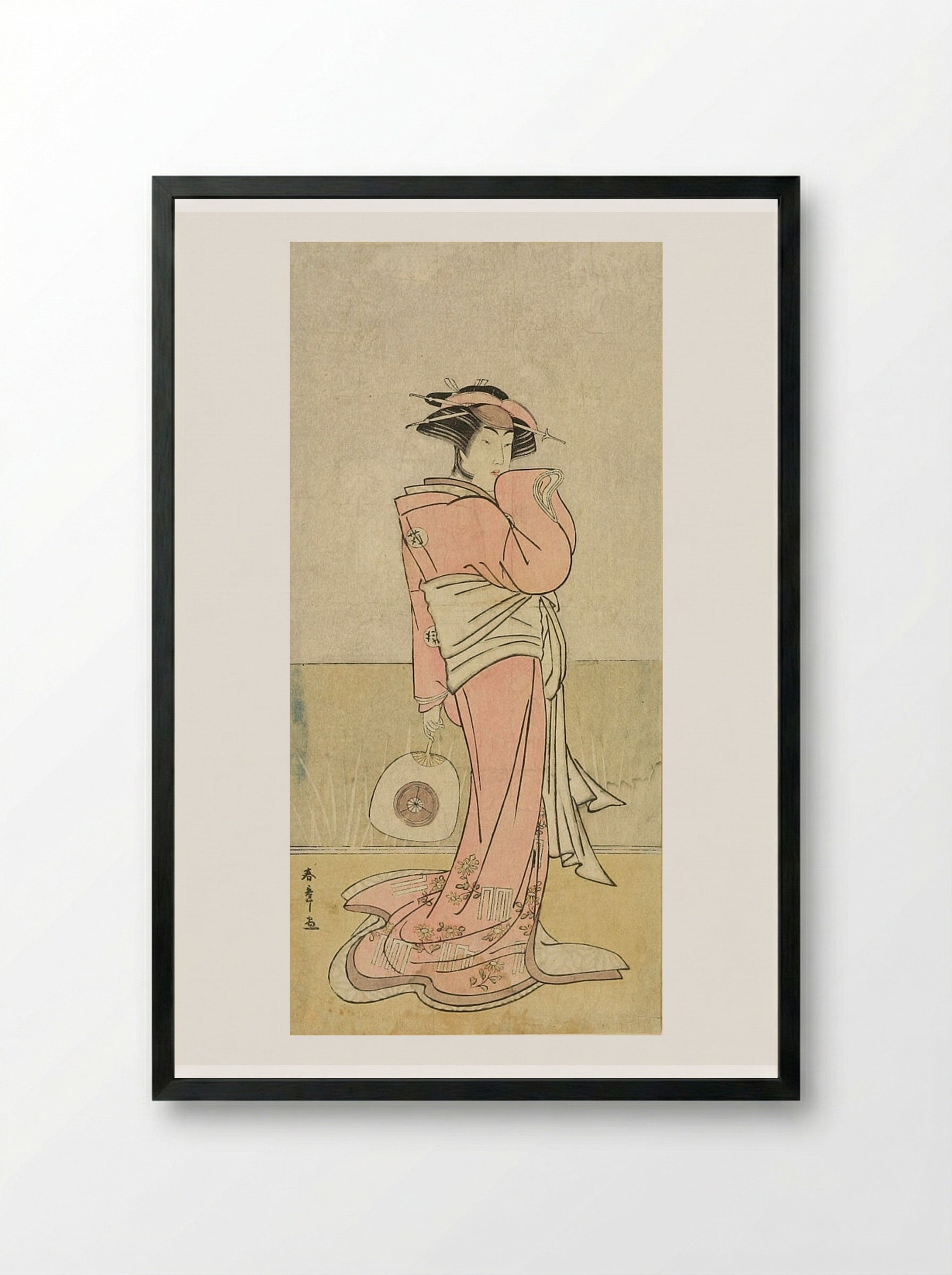 Actor Iwai Hanshirō IV as a Woman - Katsukawa Shunshō - Framed Print Black