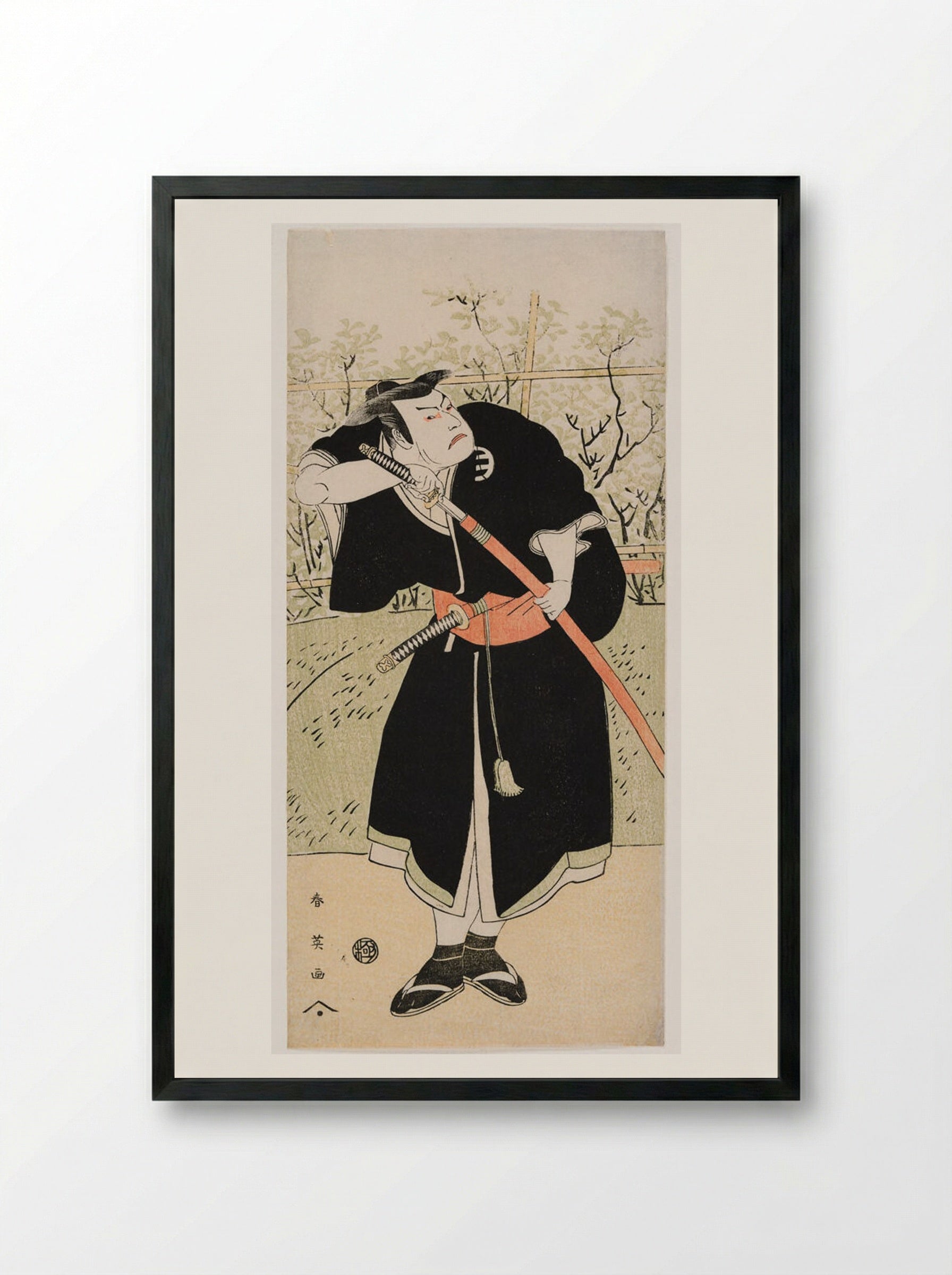 Actor Kataoka Nizaemon VII as Ki no Natora - Katsukawa Shun'ei - Framed Print Black