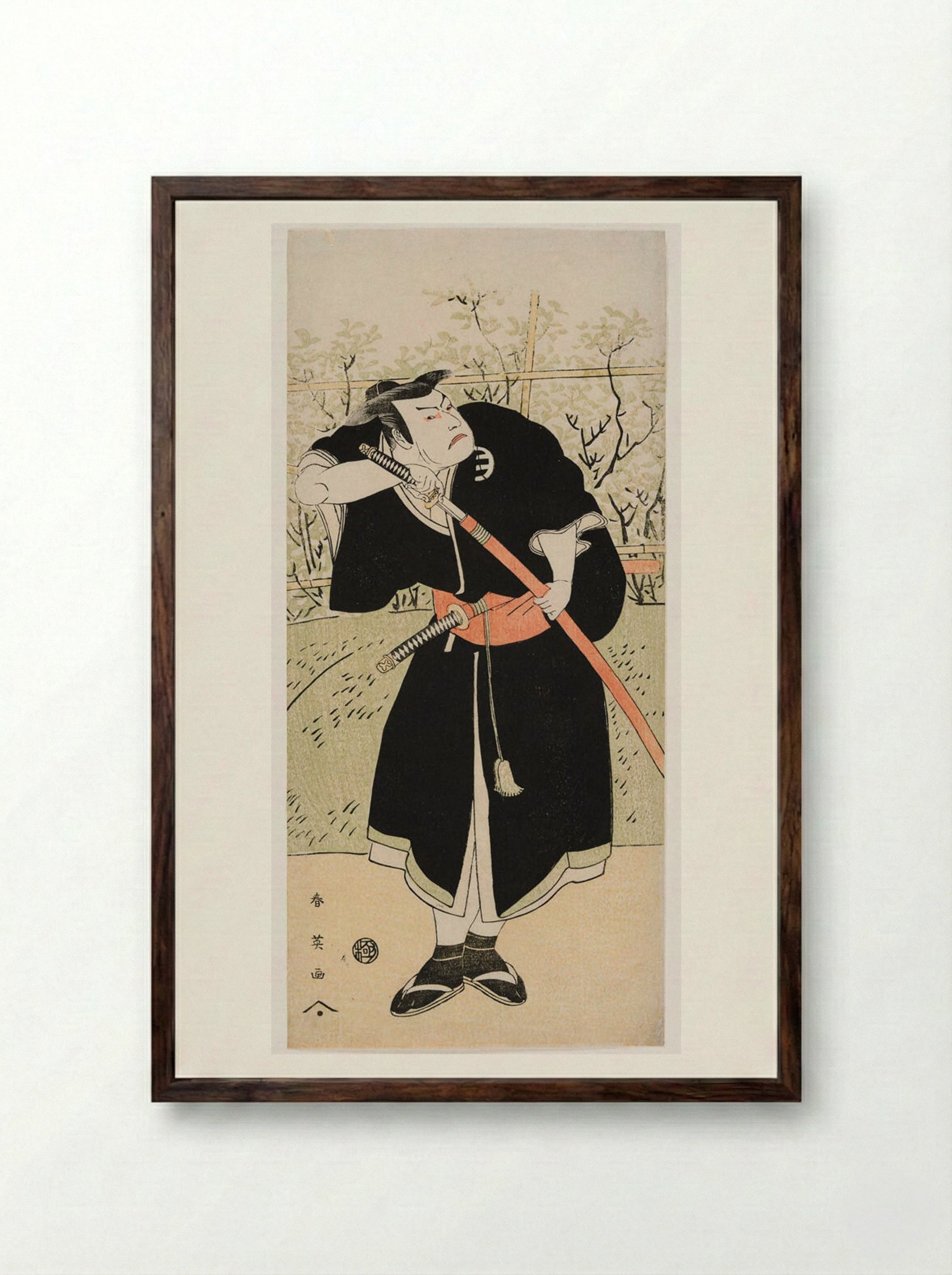 Actor Kataoka Nizaemon VII as Ki no Natora - Katsukawa Shun'ei - Framed Print Dark Wood