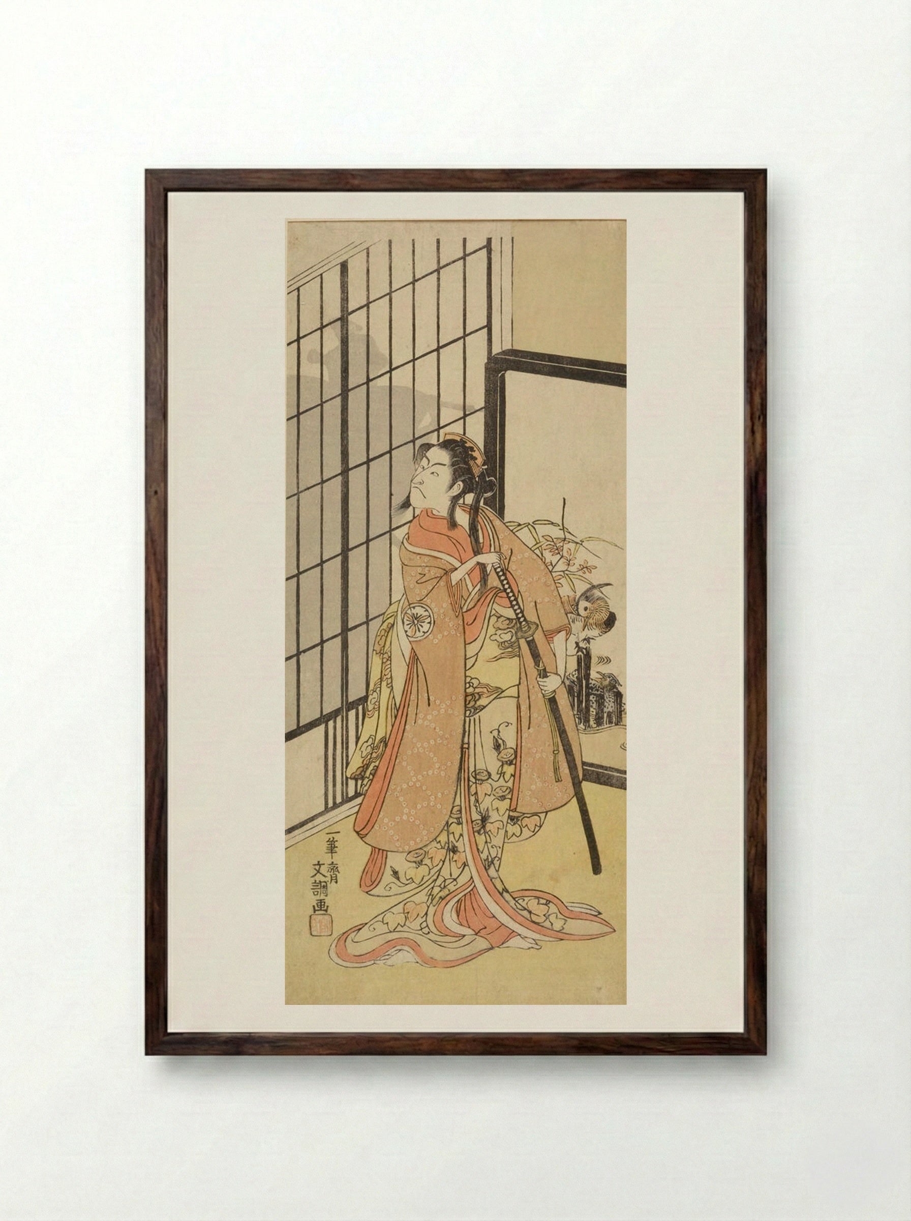 Actor Matsumoto Koshirō II as Asagao - Ippitsusai Bunchō - Framed Print Dark Wood