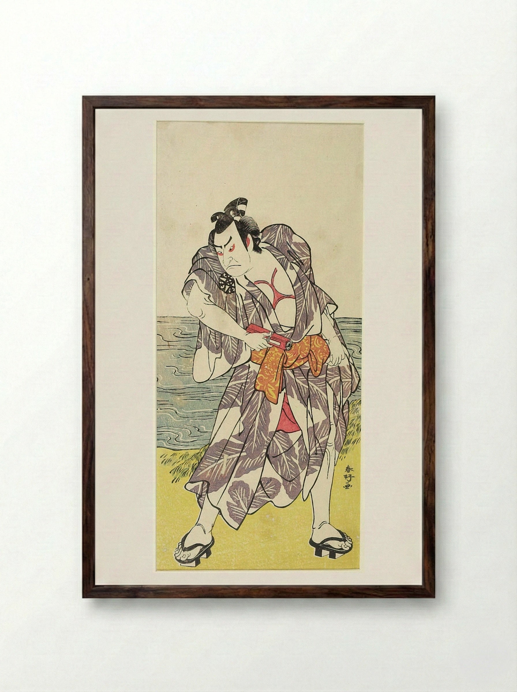 Actor Nakamura Denkūrō 2nd as a Wrestler - Katsukawa Shunkō - Framed Print Dark Wood
