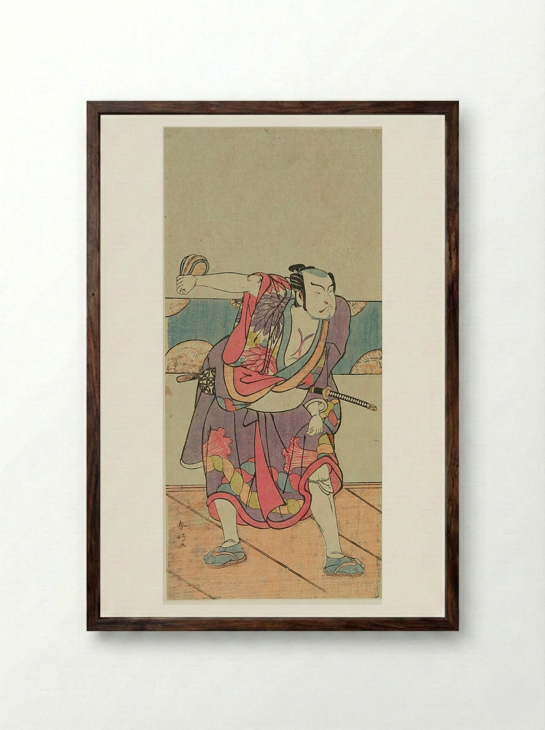 Actor Nakamura Denkūrō 2nd as a Yako - Katsukawa Shunkō - Framed Print Dark Wood