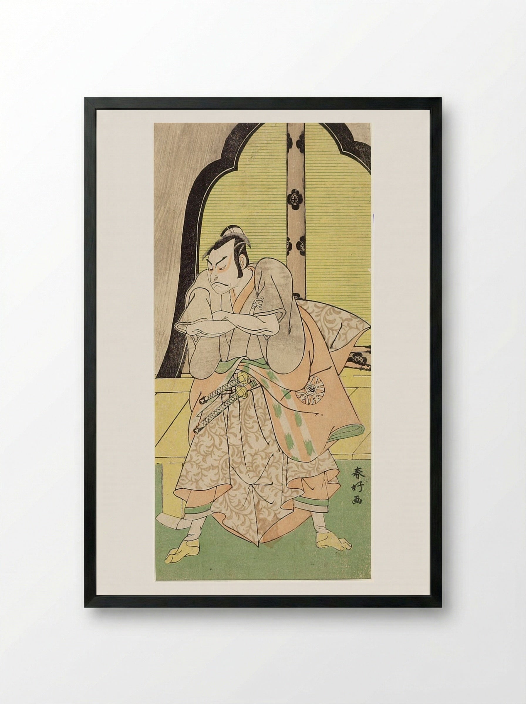 Actor Nakamura Makazo as a Samurai - Katsukawa Shunkō - Framed Print Black