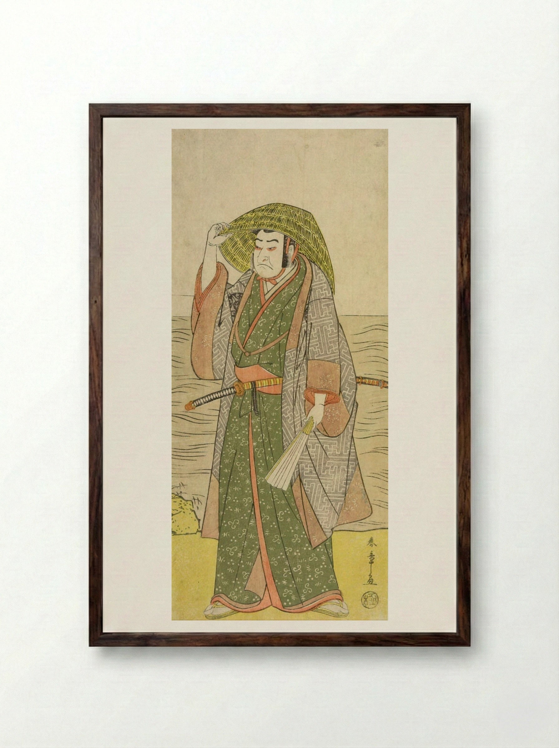 Actor Nakamura Nakazō 1st as Kume no Heinaizaemon - Katsukawa Shunshō - Framed Print Dark Wood