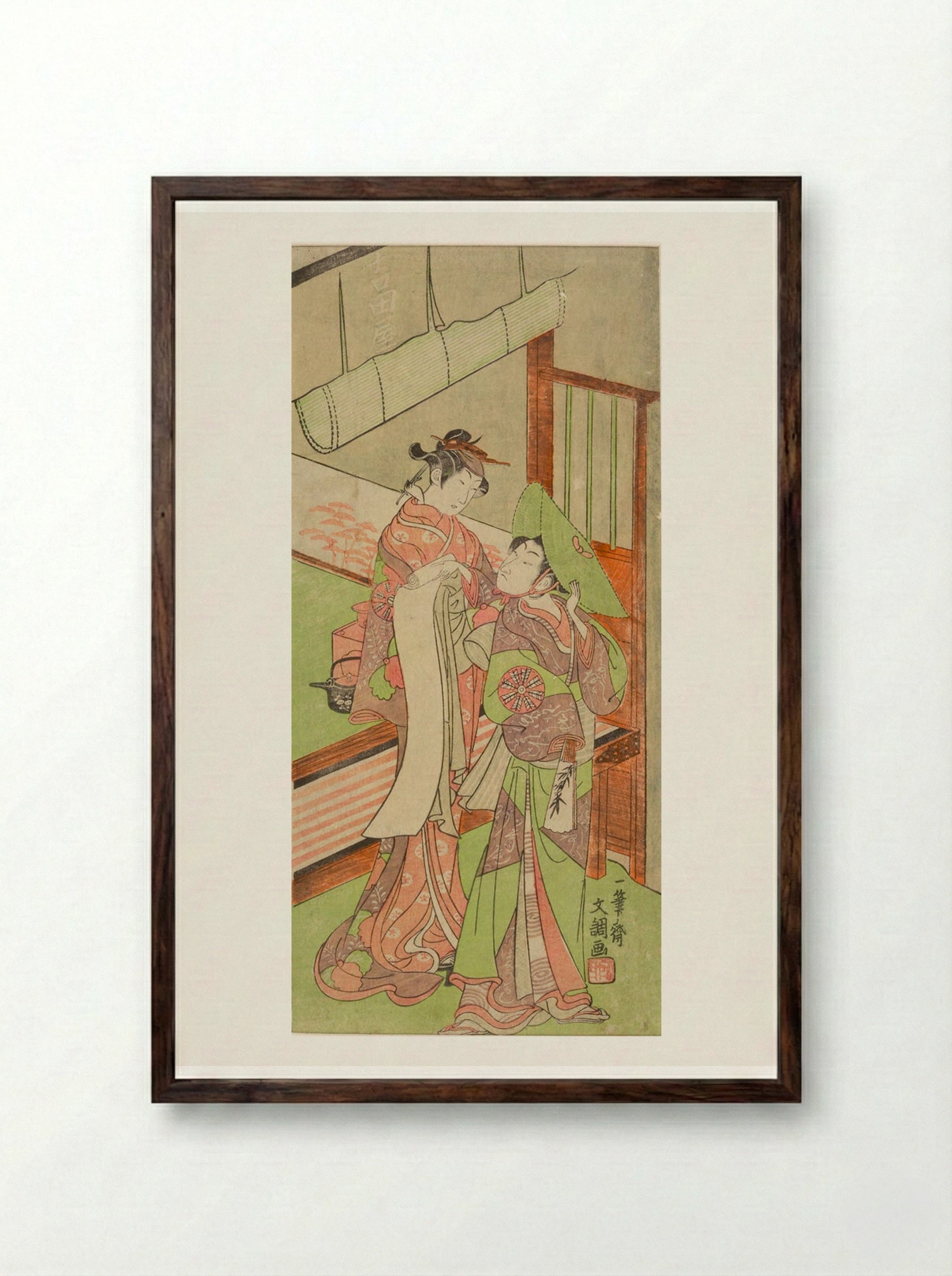 Actor Nakamura Tomijirō in Two Roles - Ippitsusai Bunchō - Framed Print Dark Wood