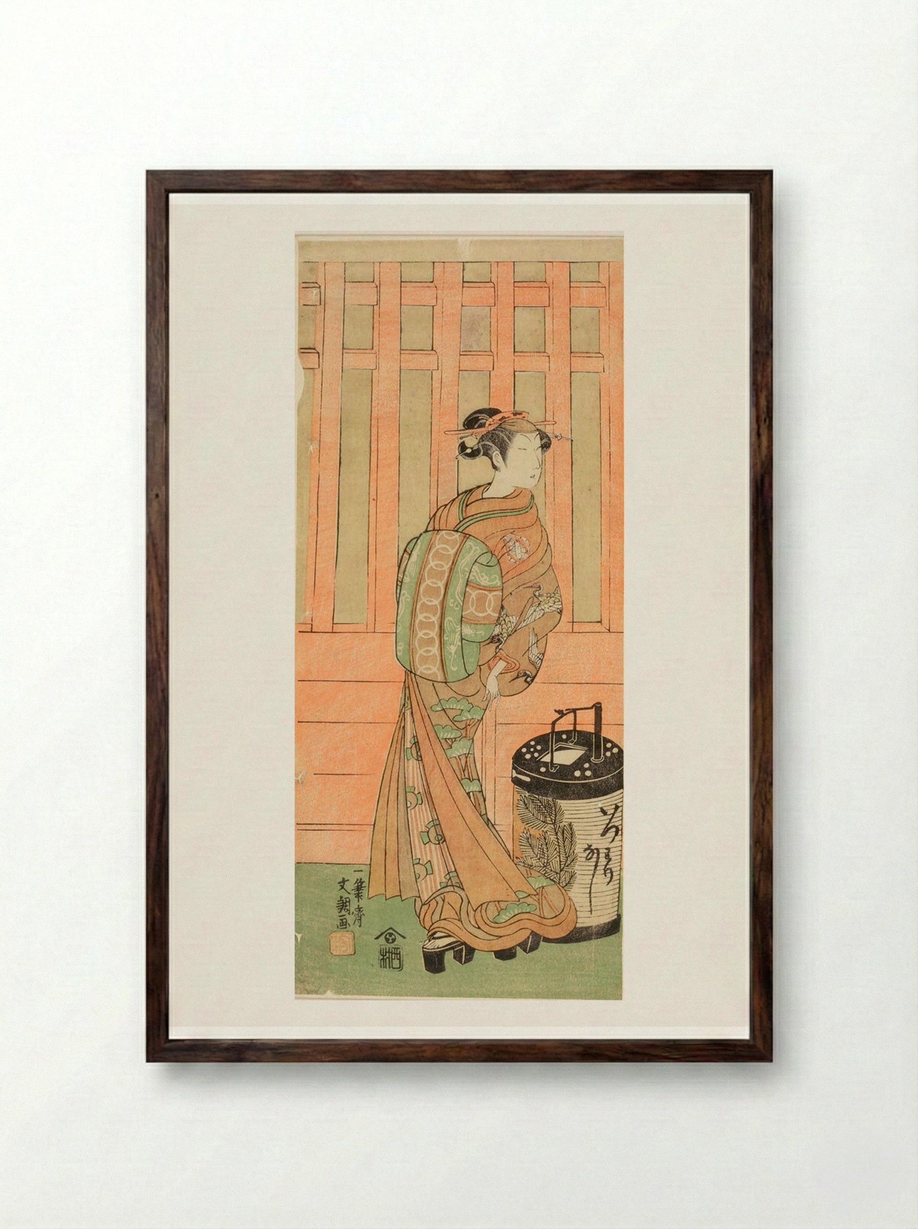 Actor Nakamura Utaemon 2nd as a Courtesan - Ippitsusai Bunchō - Framed Print Dark Wood
