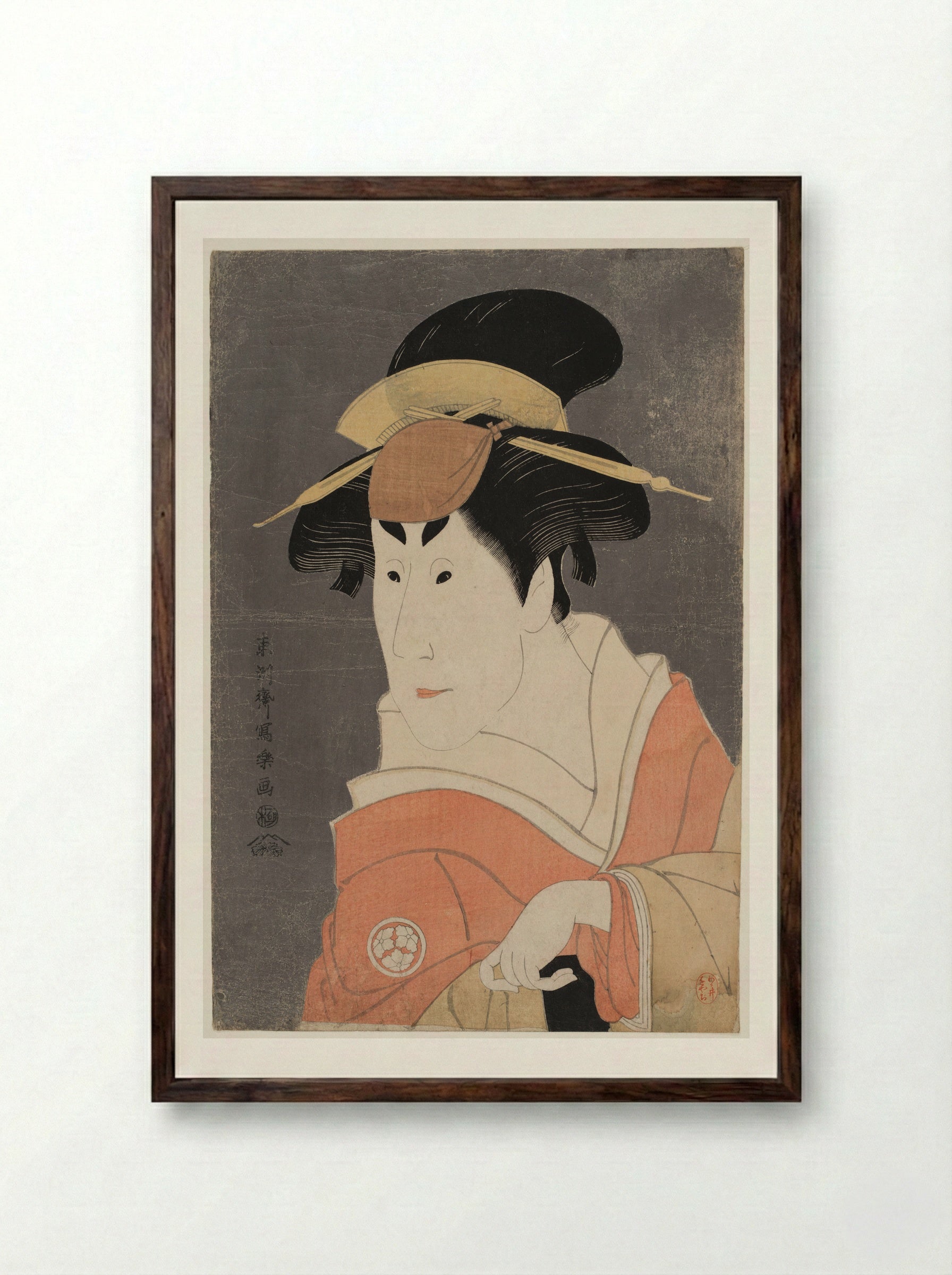 Actor Osagawa Tsuneyo 2nd - Tōshūsai Sharaku - Framed Print Dark Wood