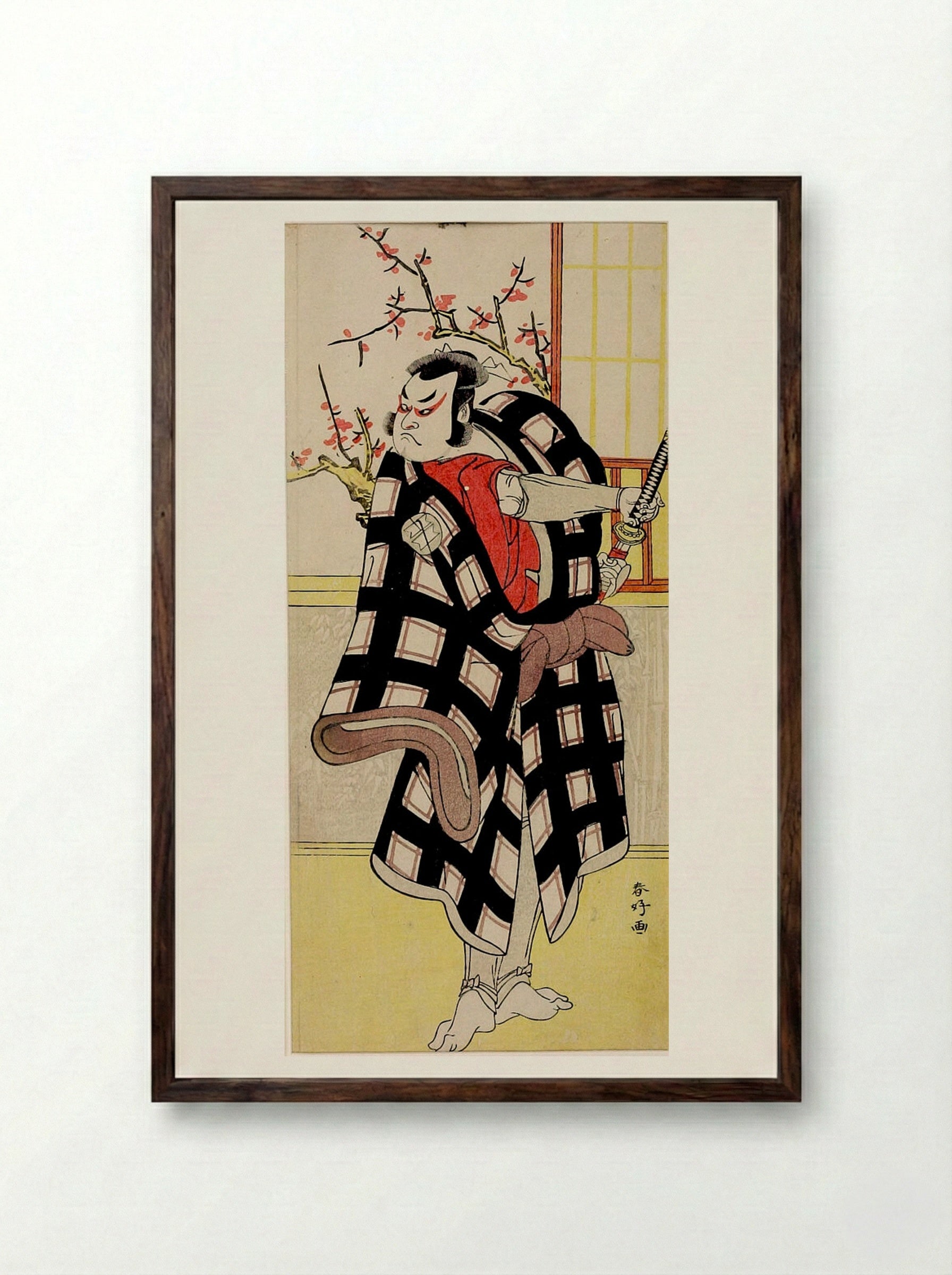 Actor Sakata Hangorō III as a Wrestler - Katsukawa Shunkō - Framed Print Dark Wood
