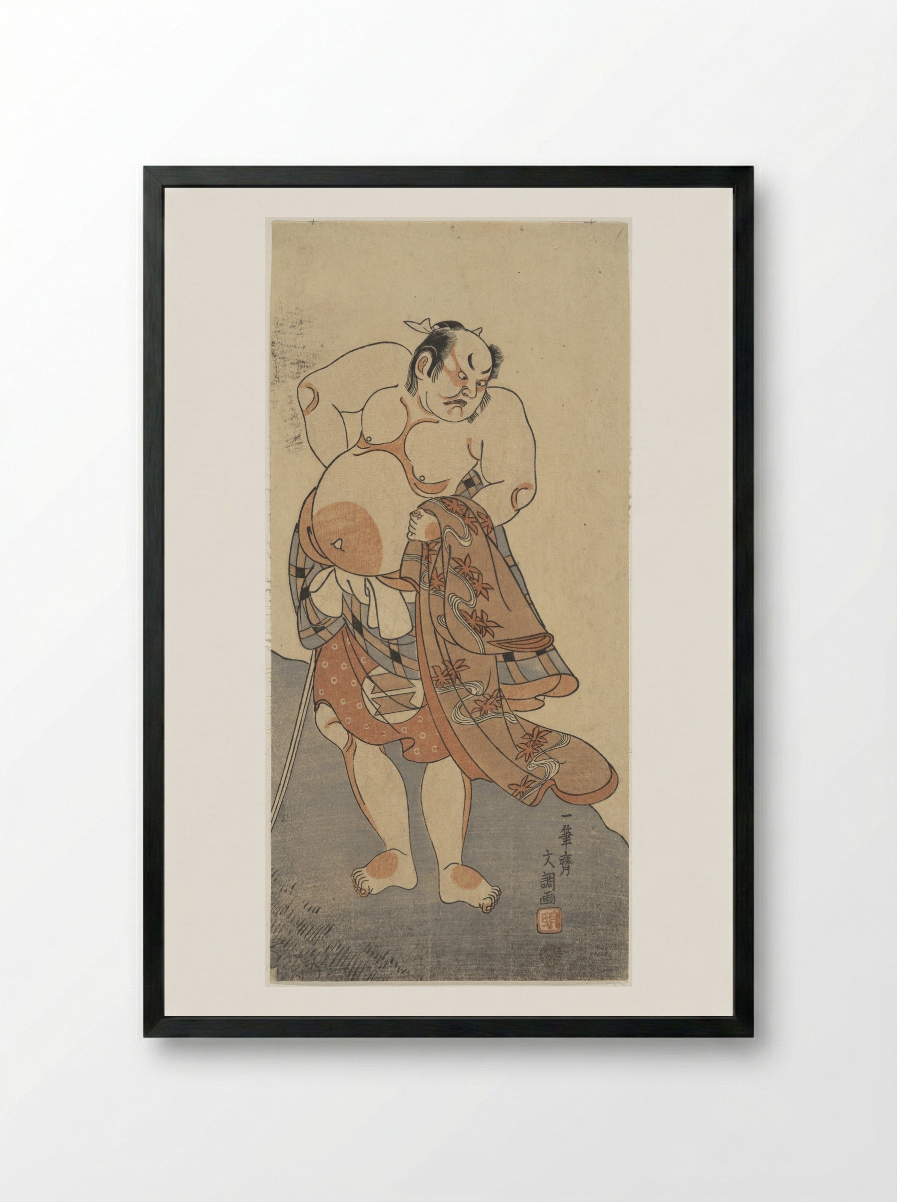 Actor Sakata Hongoro II as a Wrestler in a Play - Ippitsusai Bunchō - Framed Print Black