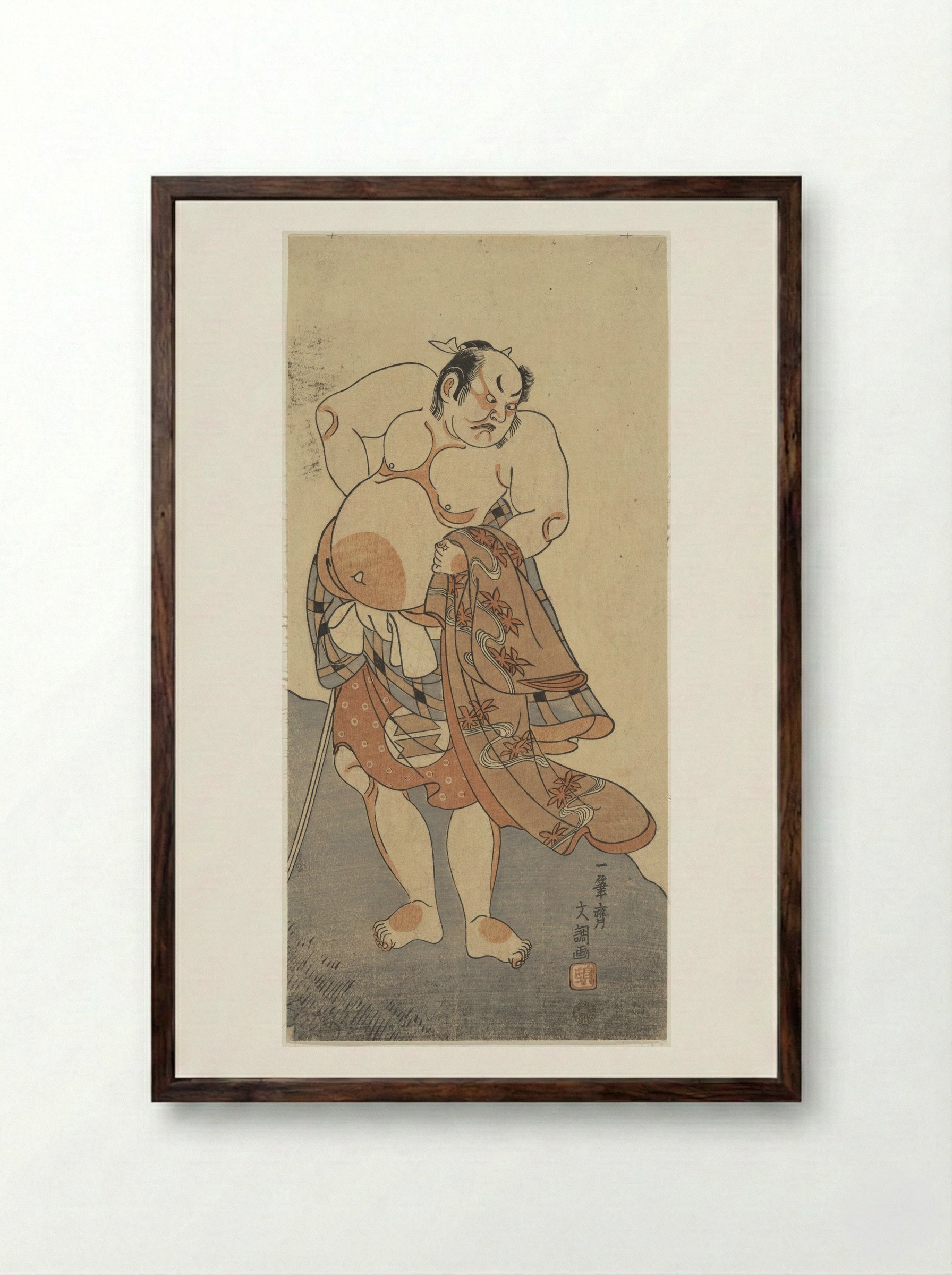 Actor Sakata Hongoro II as a Wrestler in a Play - Ippitsusai Bunchō - Framed Print Dark Wood