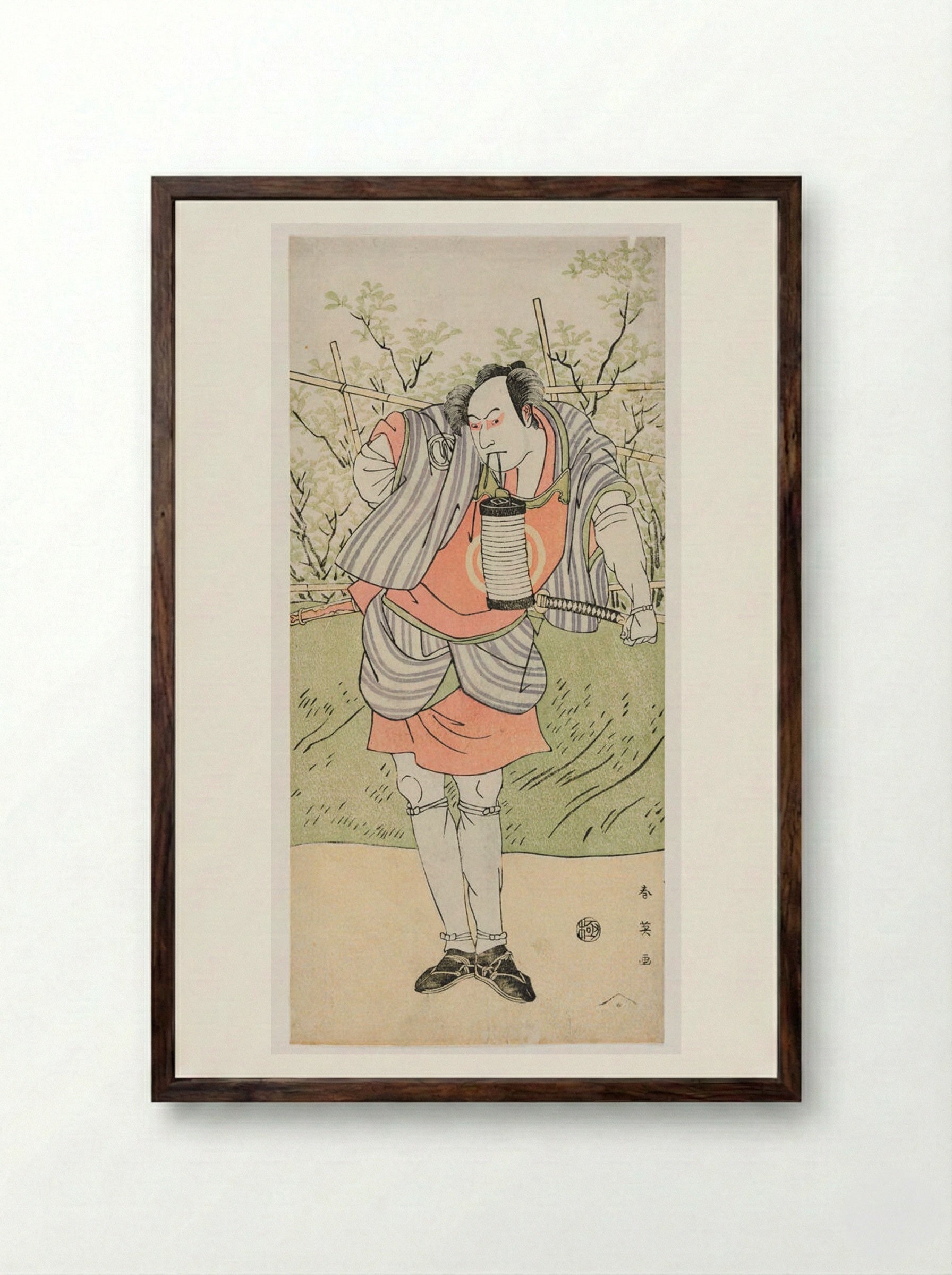 Actor Sawamura Sōjūrō 2nd as Kujaku Saburo - Katsukawa Shun'ei - Framed Print Dark Wood