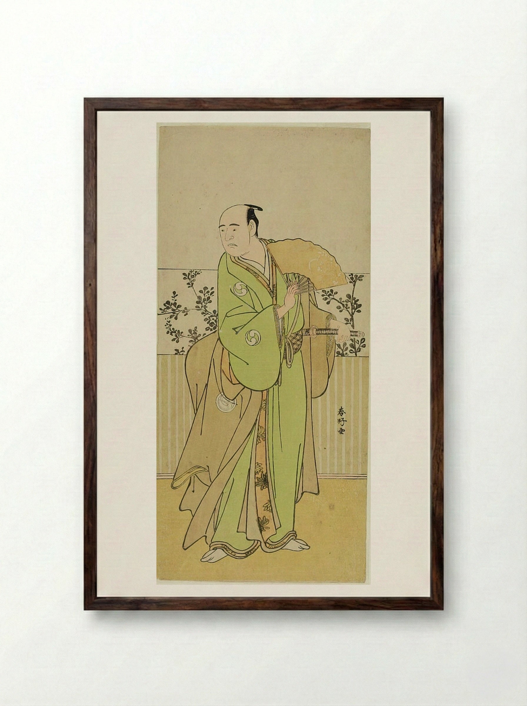 Actor Sawamura Sōjūrō II as Ōishi Kuranosuke - Katsukawa Shunkō - Framed Print Dark Wood