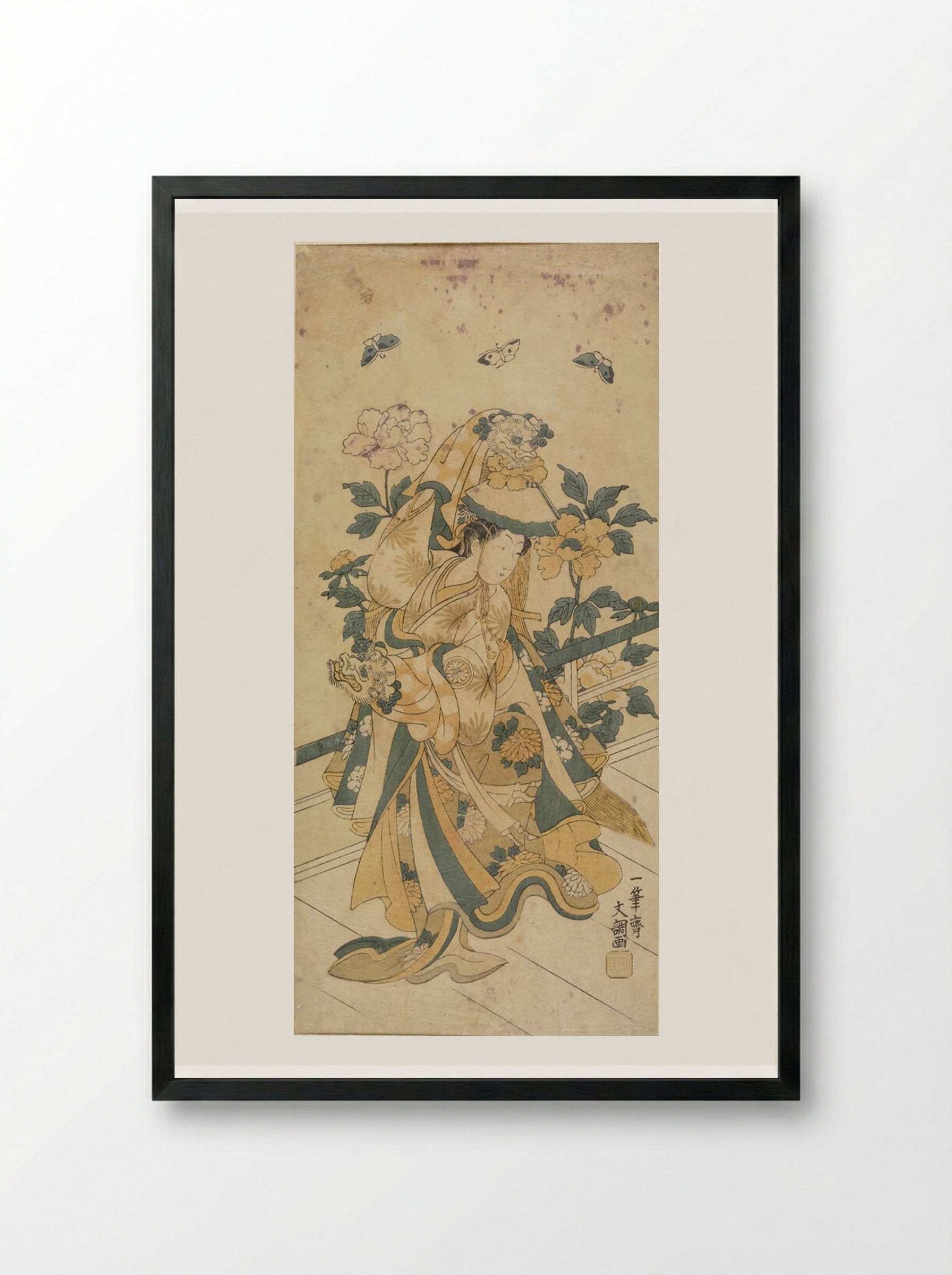 Actor Segawa Kikunojō in the Shakkyō Dance - Ippitsusai Bunchō - Framed Print Black