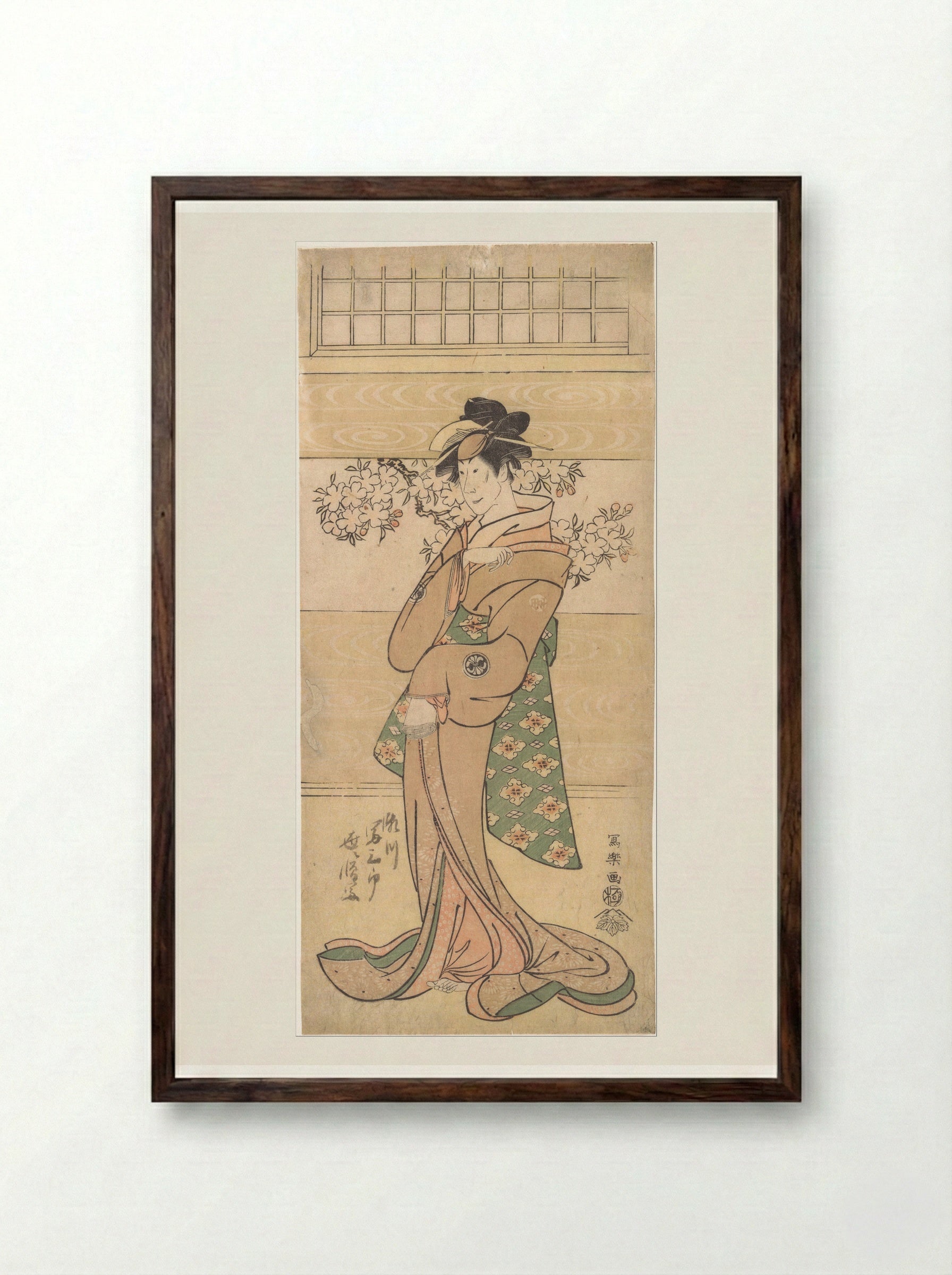 Actor Segawa Tomisaburo II as the Geisha Asaka - Tōshūsai Sharaku - Framed Print Dark Wood