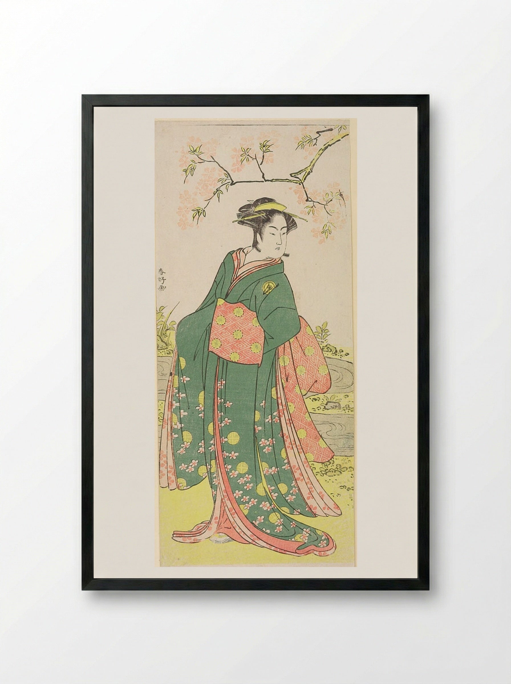 Actor Tamazawa Saijiro as a Woman - Katsukawa Shunkō - Framed Print Black