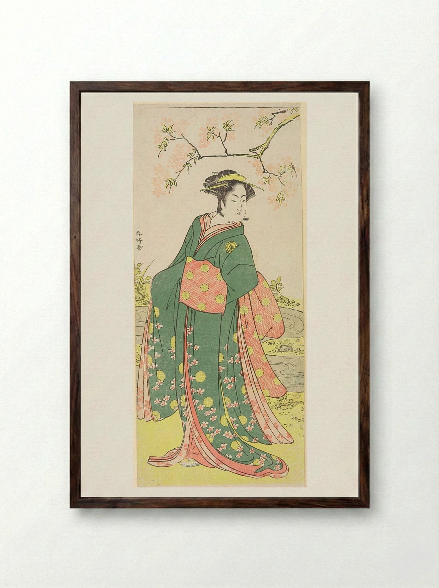 Actor Tamazawa Saijiro as a Woman - Katsukawa Shunkō - Framed Print Dark Wood