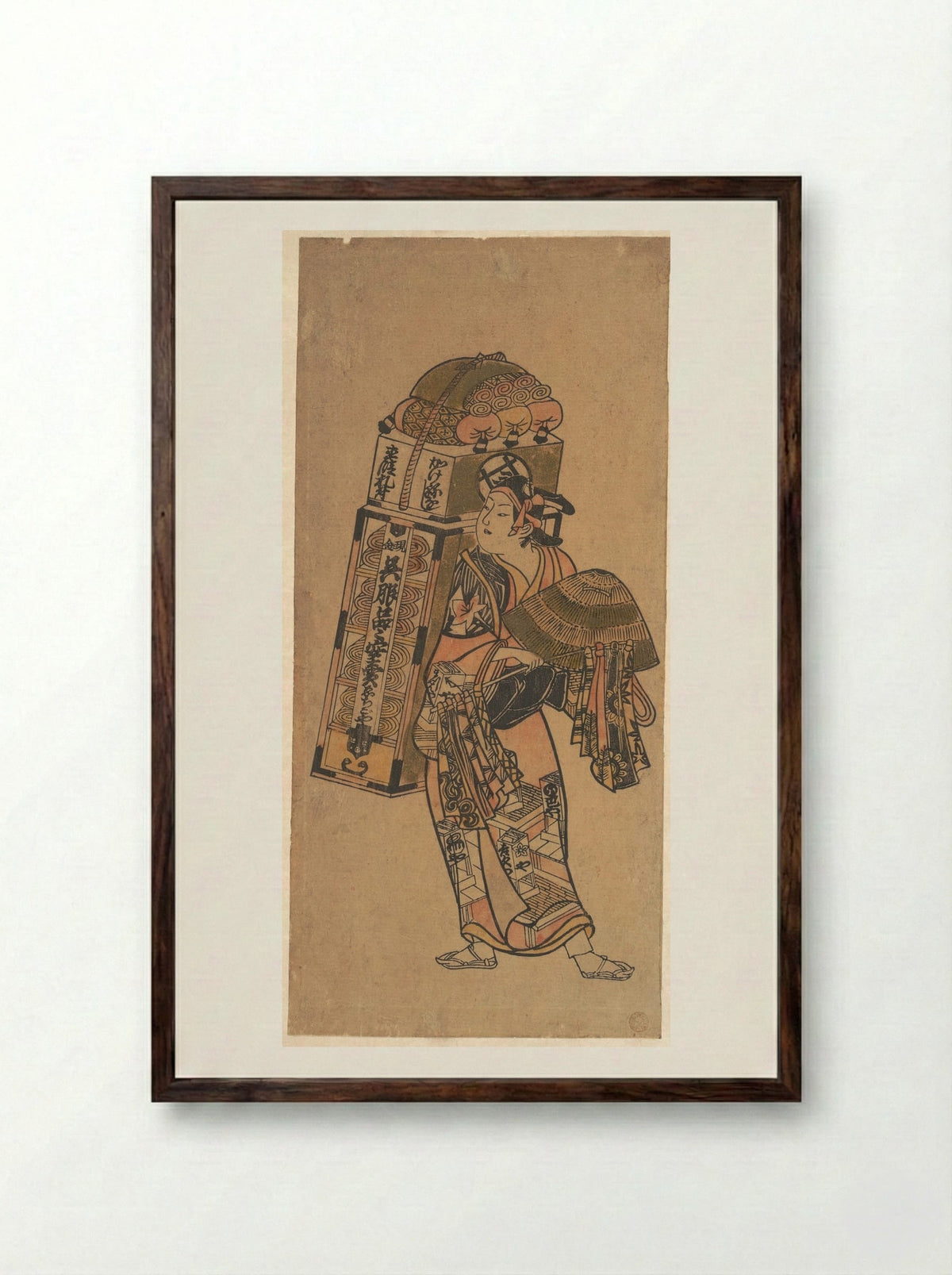 Actor as a Peddler of Dry Goods - Okumura Toshinobu - Framed Print Dark Wood