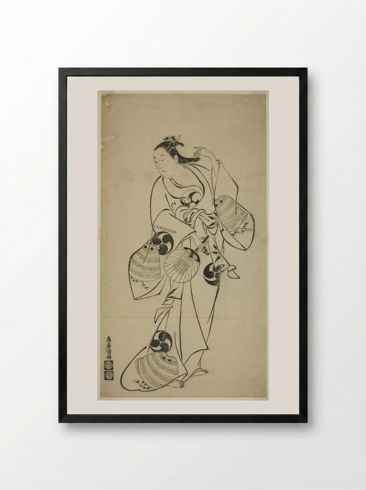 Actor as a Standing Beauty - Torii Kiyomasu I - Framed Print Black