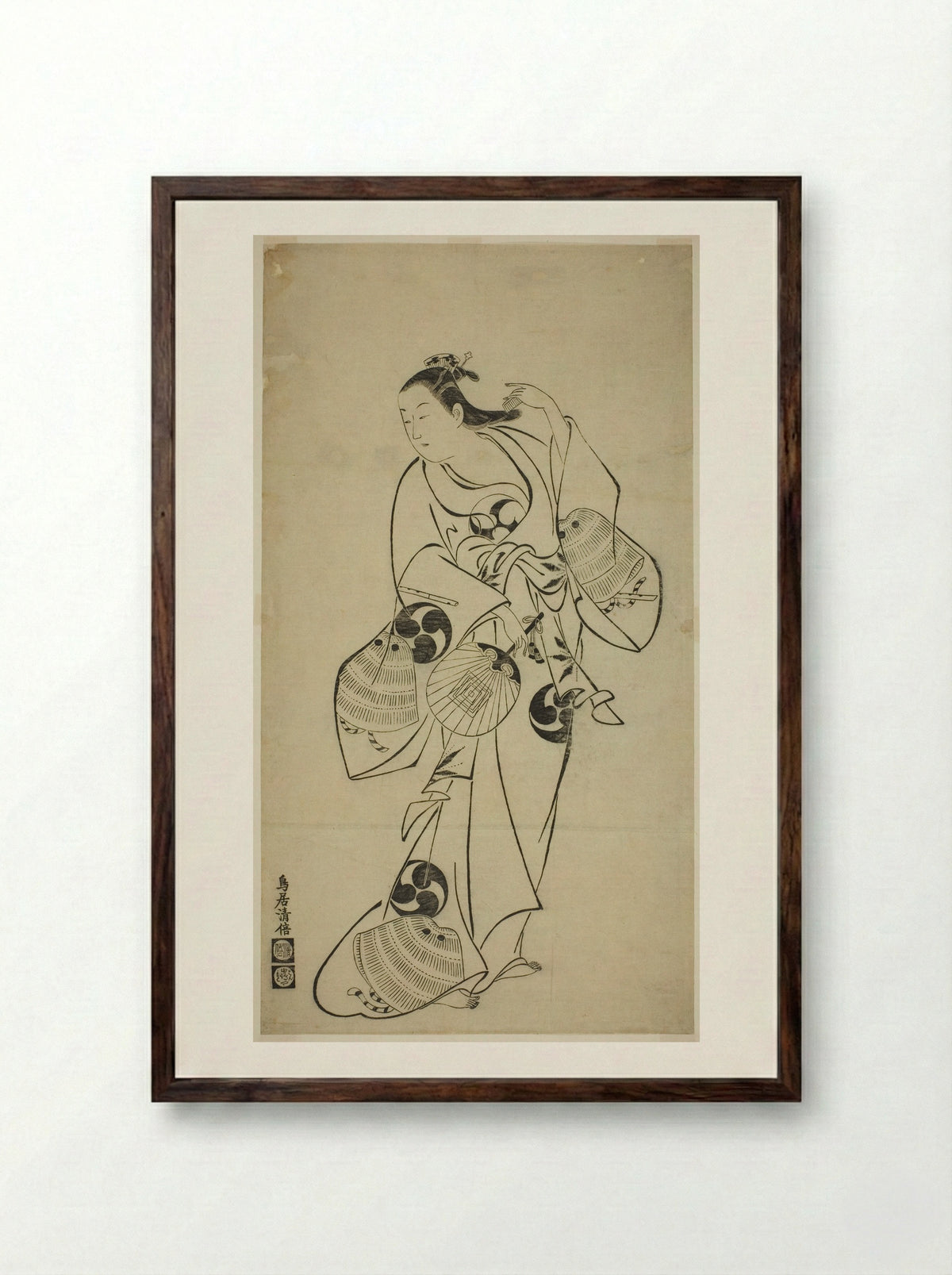 Actor as a Standing Beauty - Torii Kiyomasu I - Framed Print Dark Wood