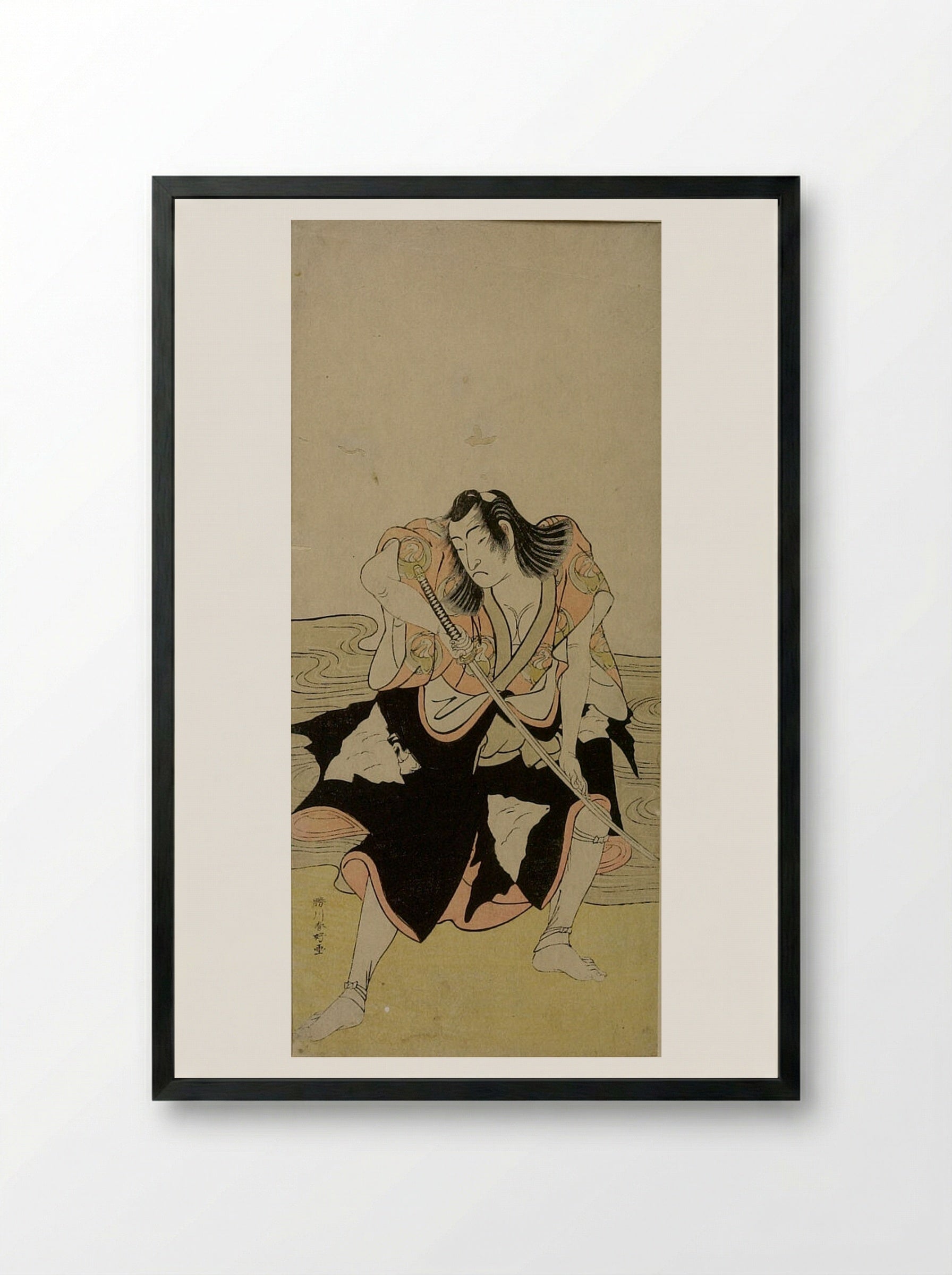 Actor in the Role of Samurai Brandishing Sword - Katsukawa Shunkō - Framed Print Black