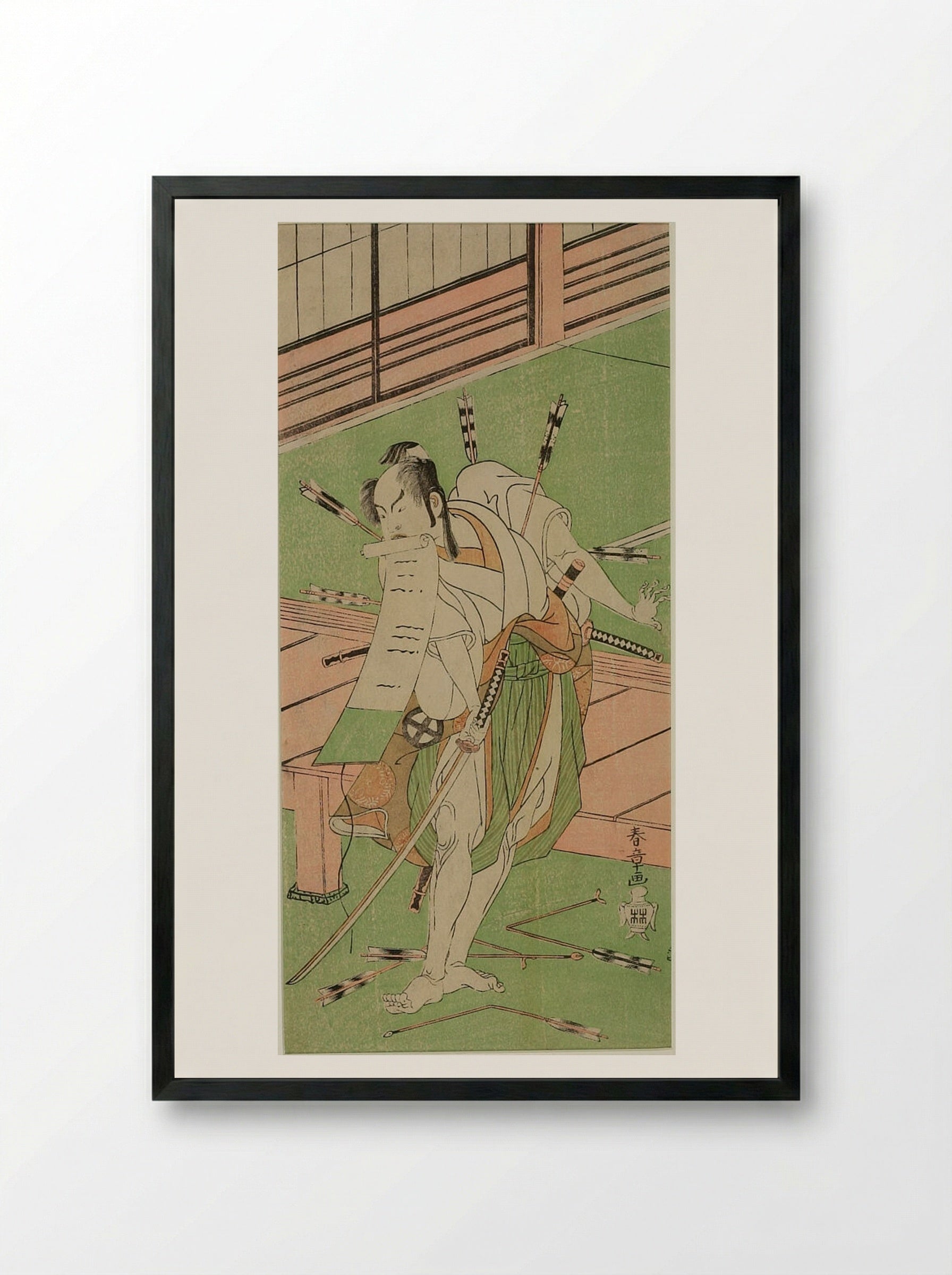 Actor ōtani Hiroji 3rd as a White Fox disguised as Ukishima Daihachi - Katsukawa Shunshō - Framed Print Black