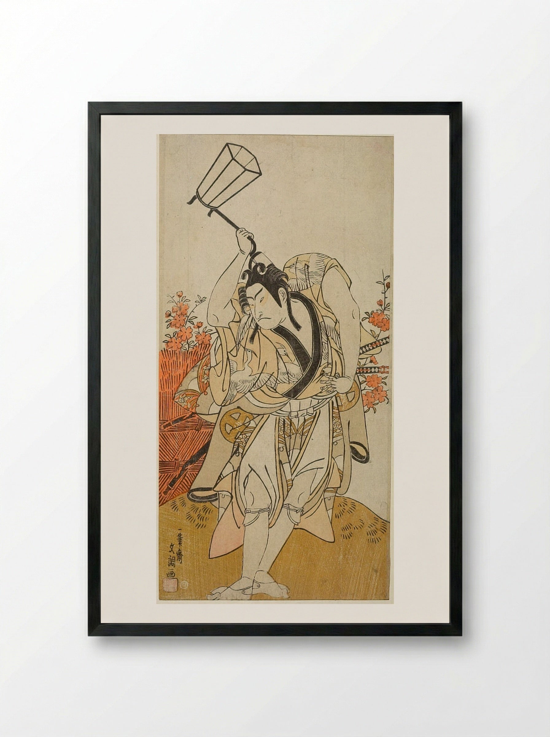 Actor Ōtani Hiroji III Wielding a Lantern - Ippitsusai Bunchō - Framed Print Black