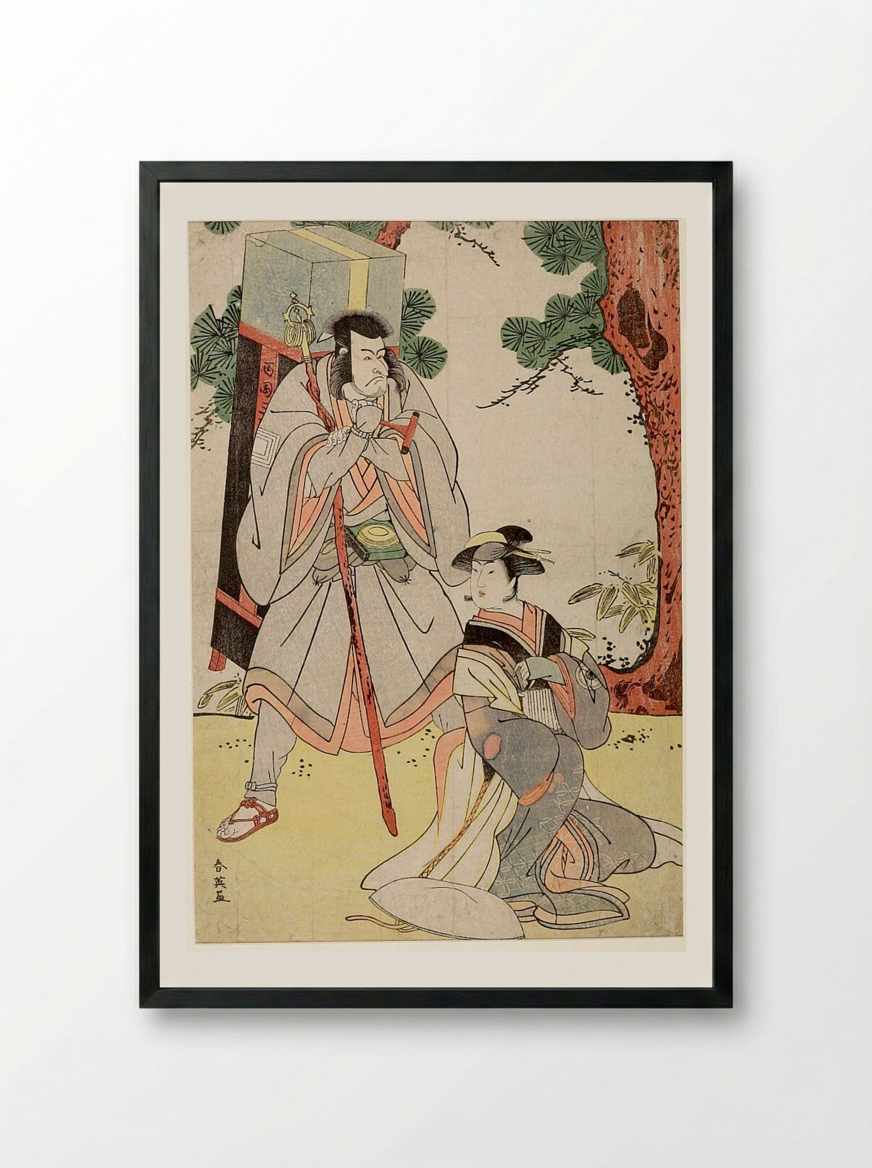 Actors Ichikawa Danjūrō 5th and Iwai Hanshirō 4th - Katsukawa Shun'ei - Framed Print Black