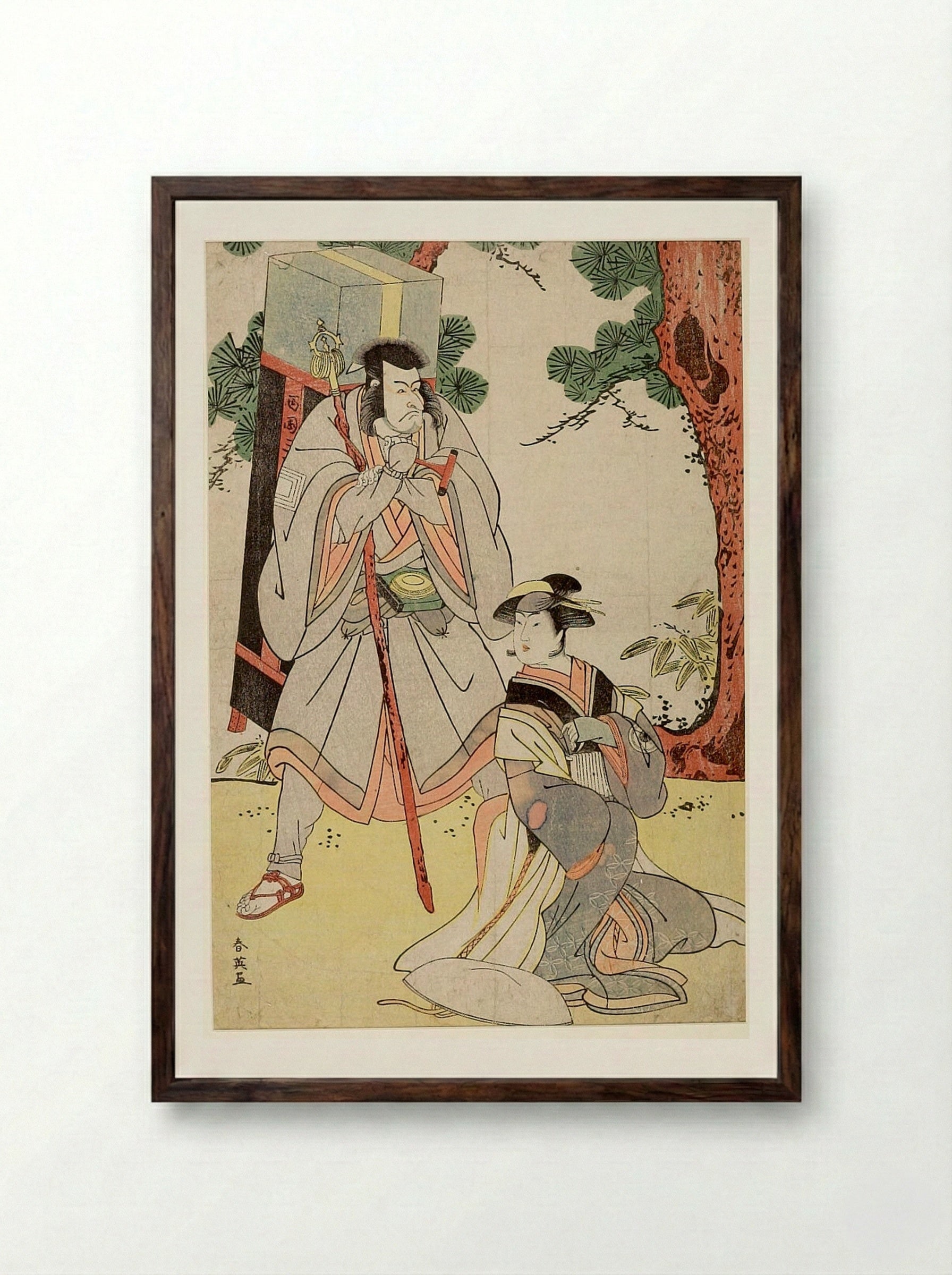 Actors Ichikawa Danjūrō 5th and Iwai Hanshirō 4th - Katsukawa Shun'ei - Framed Print Dark Wood
