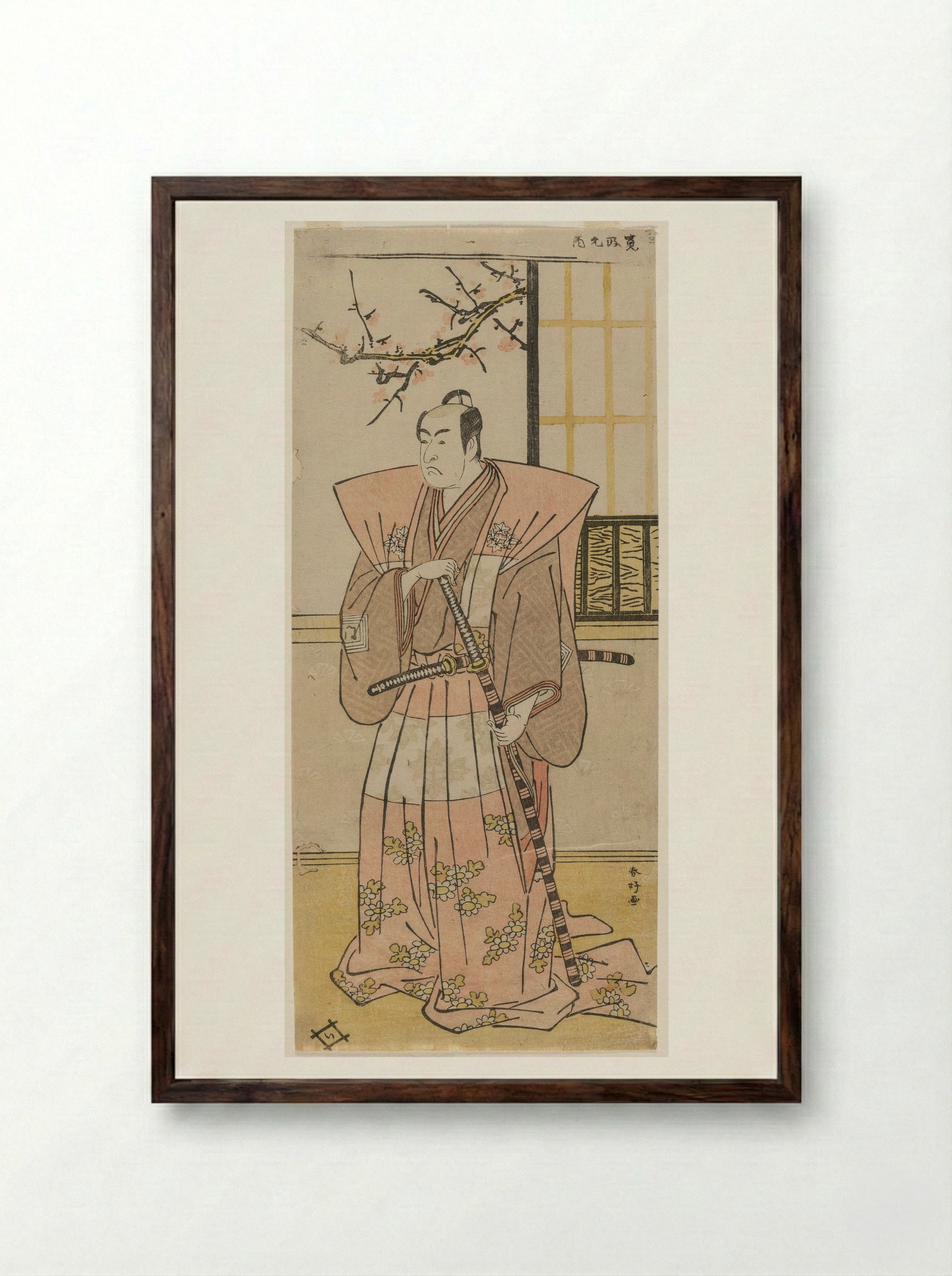 Actors Ichikawa Monnosuke II, Iwai Hanshirō IV, and Onoe Matsusuke I - Katsukawa Shunkō - Framed Print Dark Wood