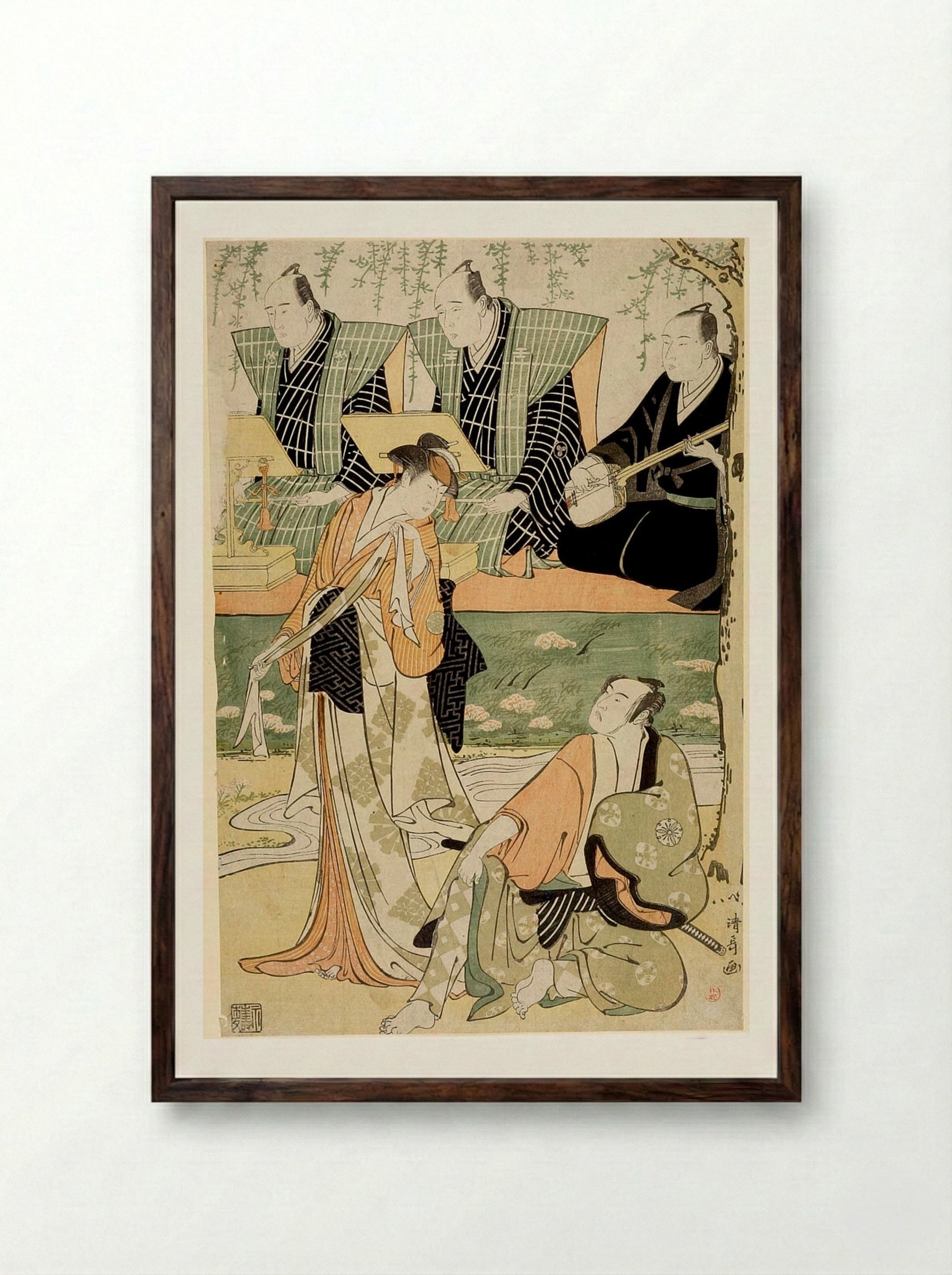 Actors Mimaru Tomijirō and Matsumoto Kōshirō 1st - Torii Kiyonaga - Framed Print Dark Wood