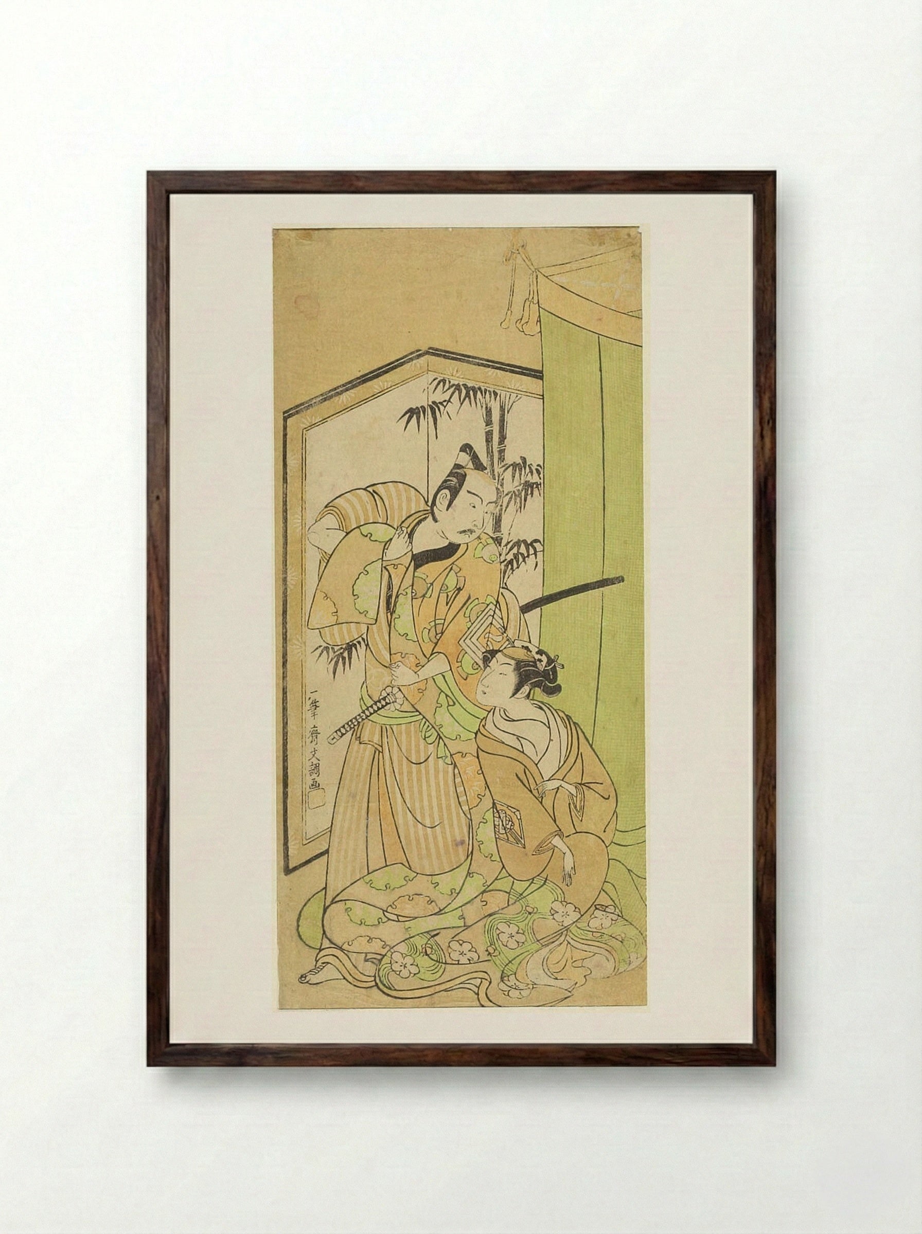 Actors Nakamura Matsue and Ichikawa Yaozō - Ippitsusai Bunchō - Framed Print Dark Wood