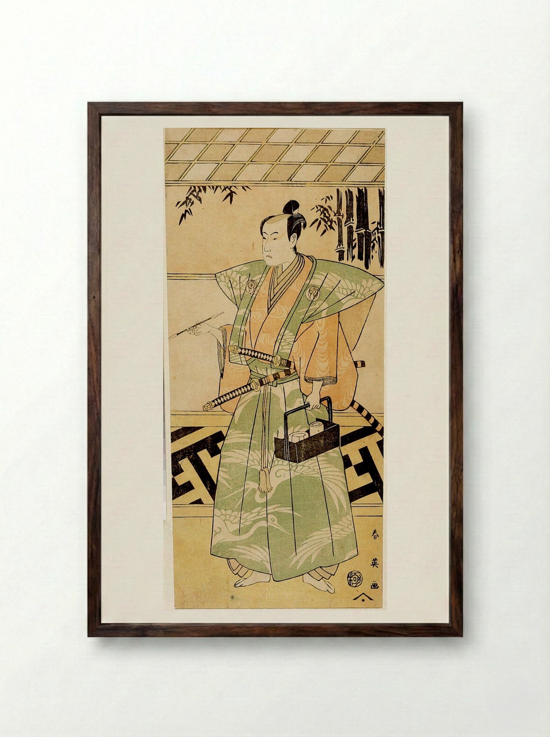 Actors Nakamura Noshio and Possibly Bandô Hikosaburô III - Katsukawa Shun'ei - Framed Print Dark Wood