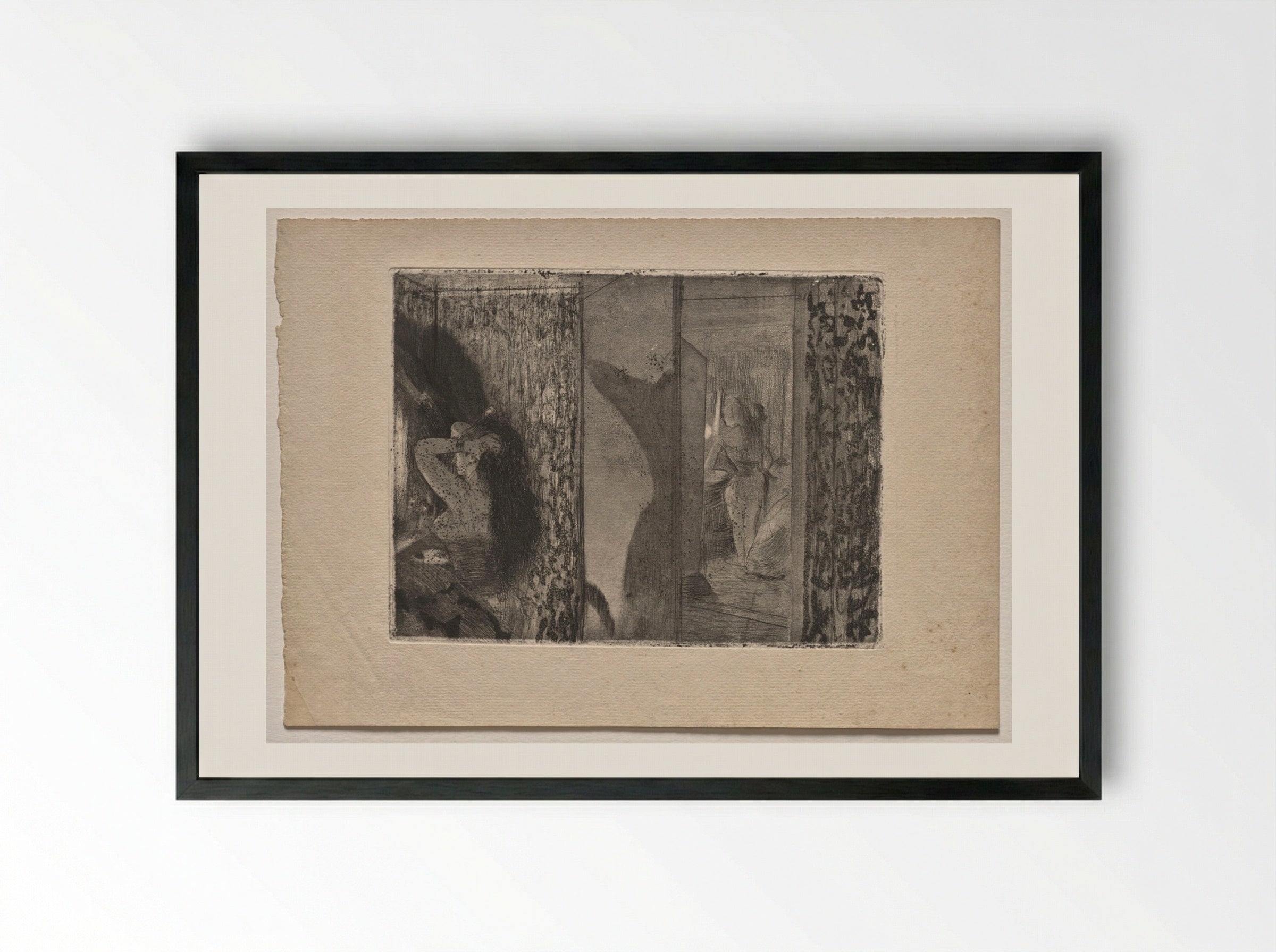 Actresses in Their Dressing Rooms - Edgar Degas - Framed Print Black