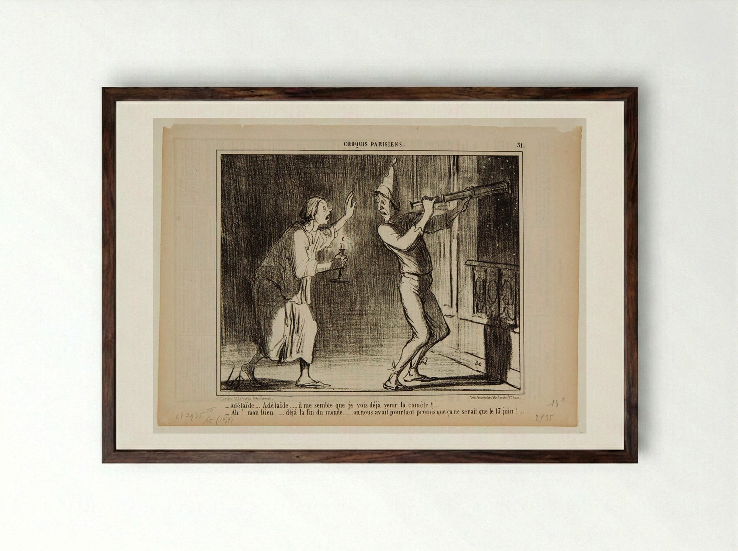 Adélaide... Adélaide... il me semble que je vois déjà venir la comète!!... - Honoré-Victorin Daumier - Framed Print Dark Wood