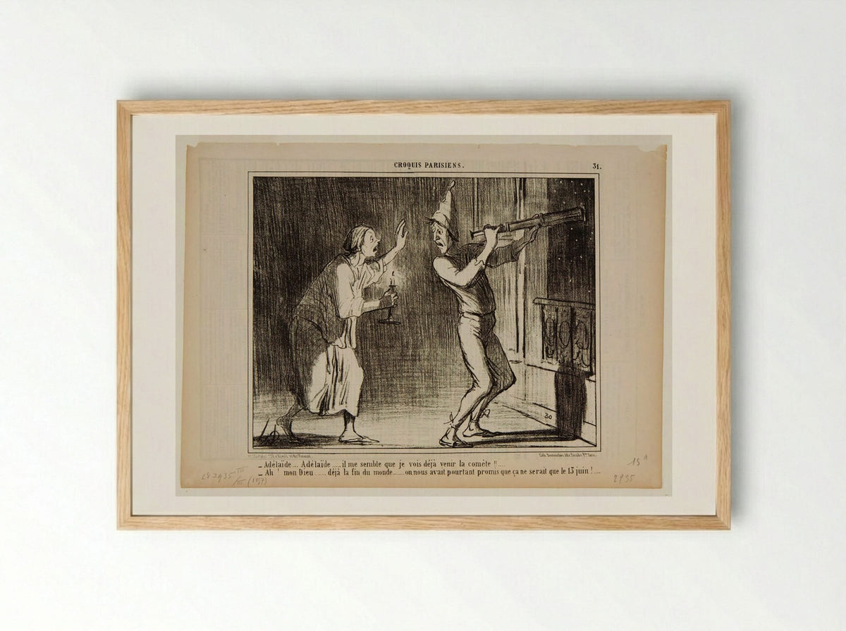 Adélaide... Adélaide... il me semble que je vois déjà venir la comète!!... - Honoré-Victorin Daumier - Framed Print Wood