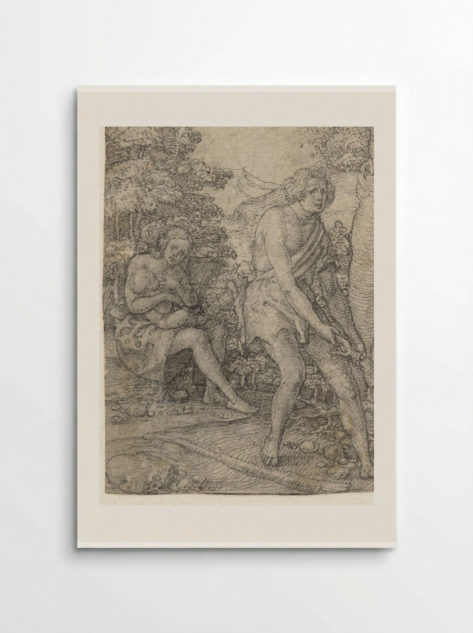 Adam Tilling the Earth, Eve Nursing their Child - Heinrich Aldegrever - Poster